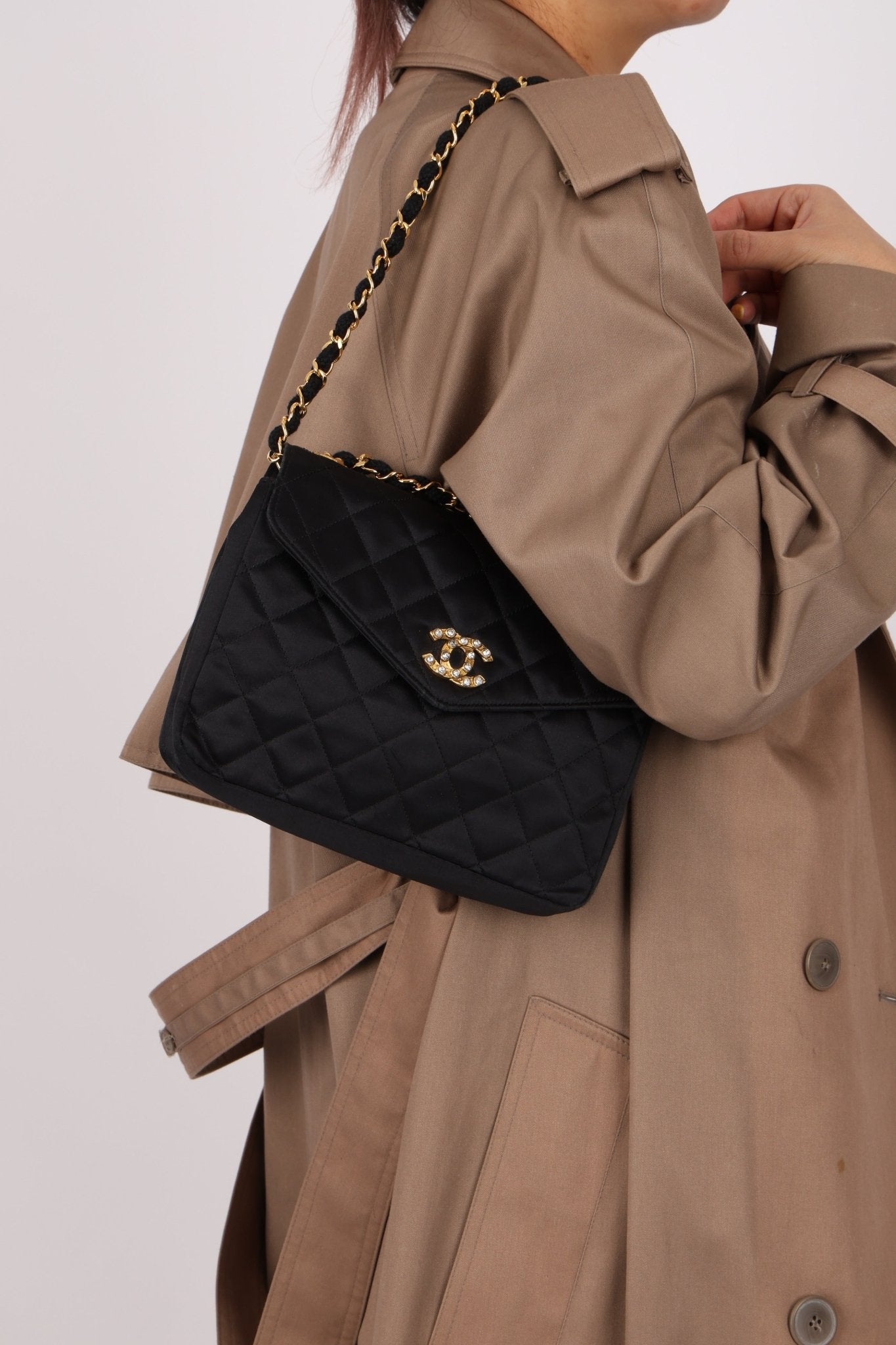 Chanel 1987 Satin Envelope Precious Crystal CC Square Flap 24K GP - FashioNica