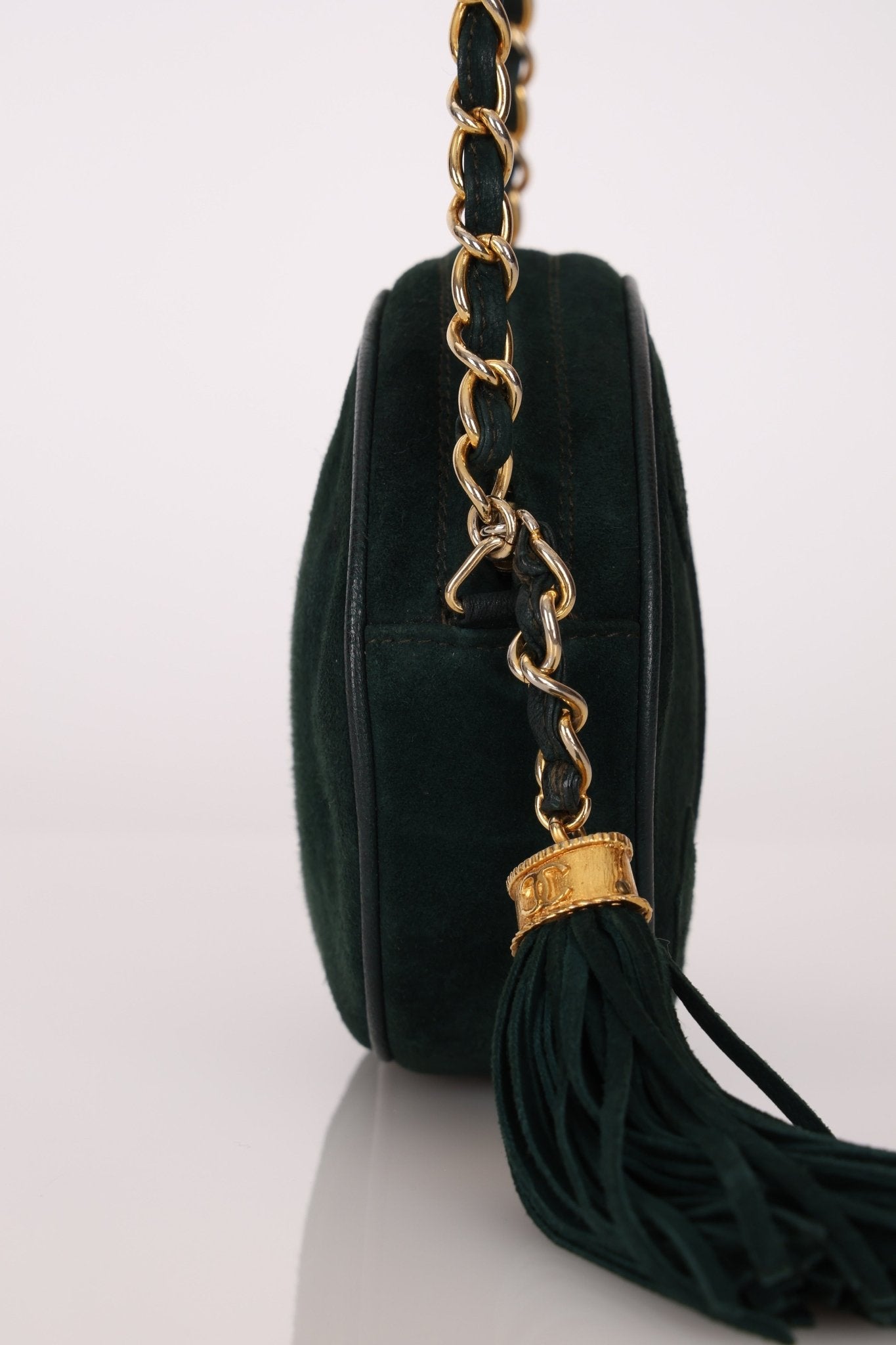 Chanel 1988 Green Suede Oval Tassel Camera Bag 24K GP - FashioNica