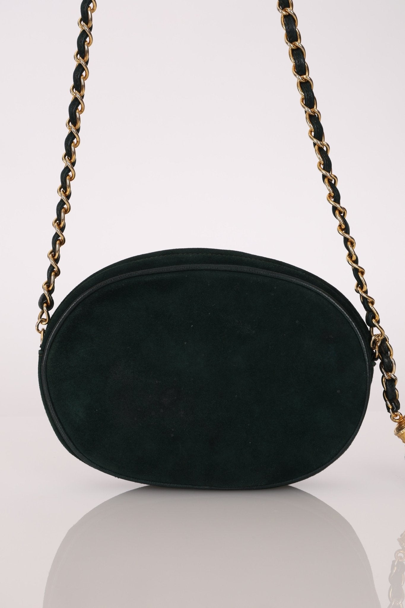 Chanel 1988 Green Suede Oval Tassel Camera Bag 24K GP - FashioNica