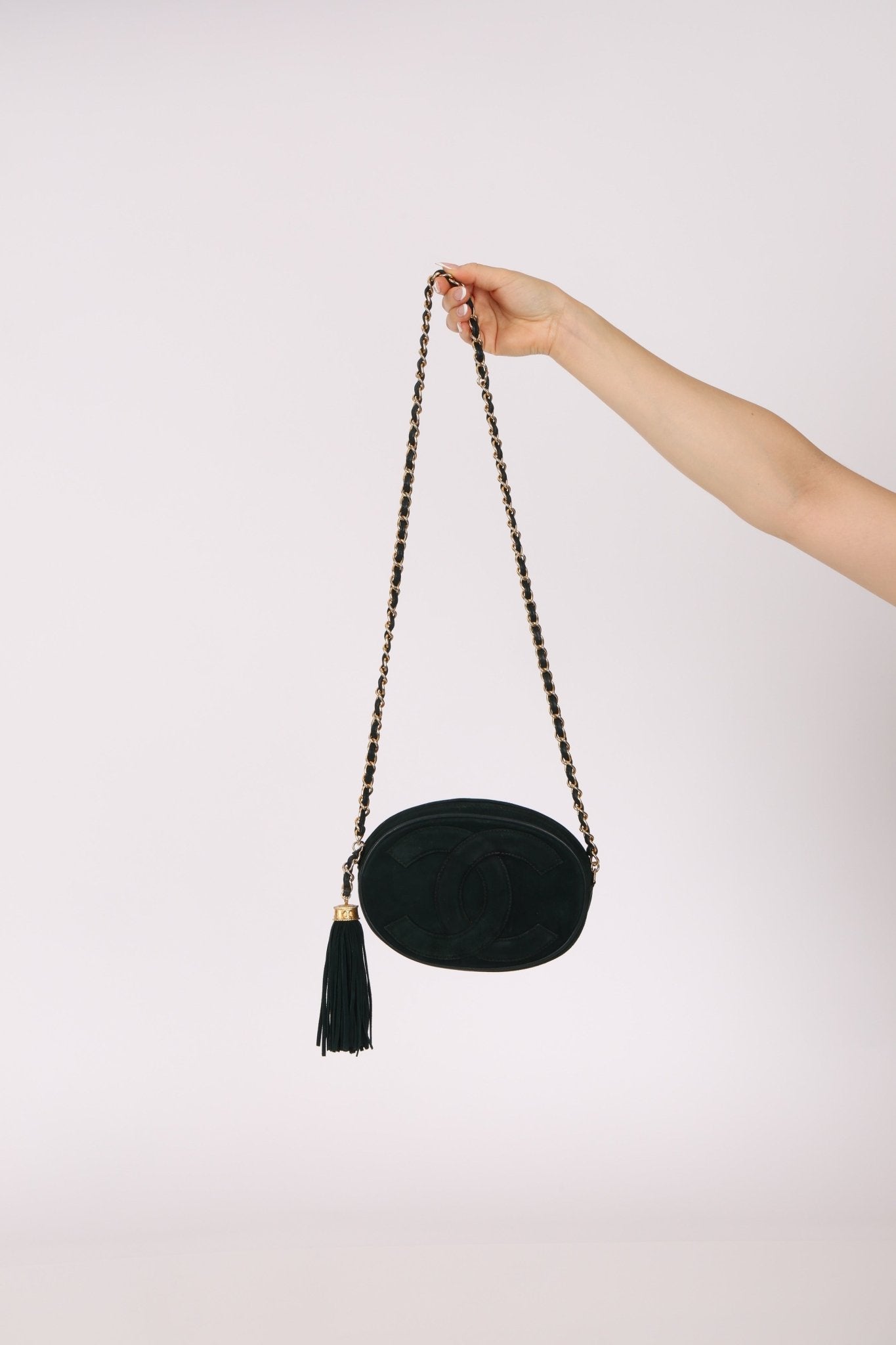 Chanel 1988 Green Suede Oval Tassel Camera Bag 24K GP - FashioNica