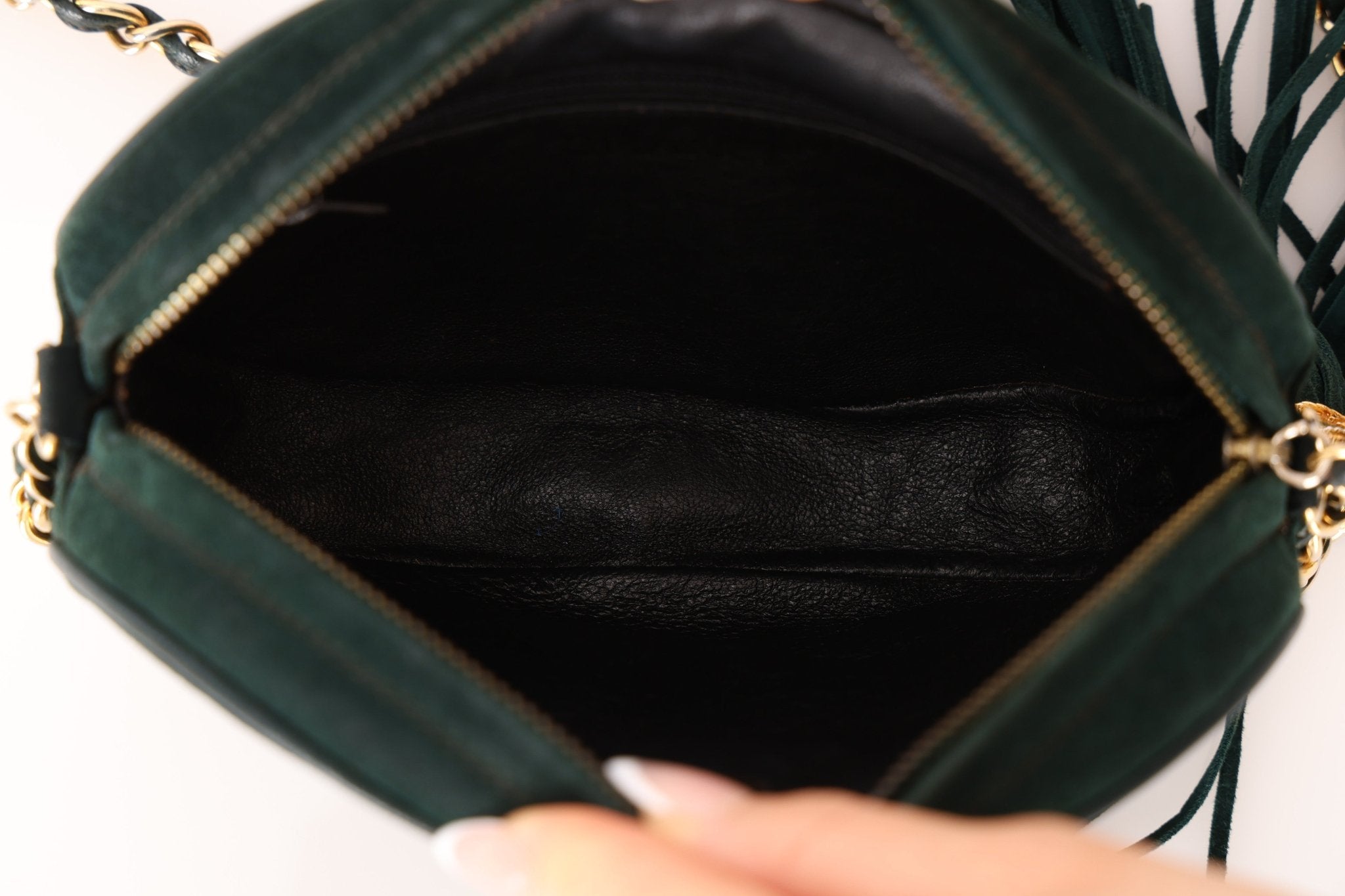 Chanel 1988 Green Suede Oval Tassel Camera Bag 24K GP - FashioNica