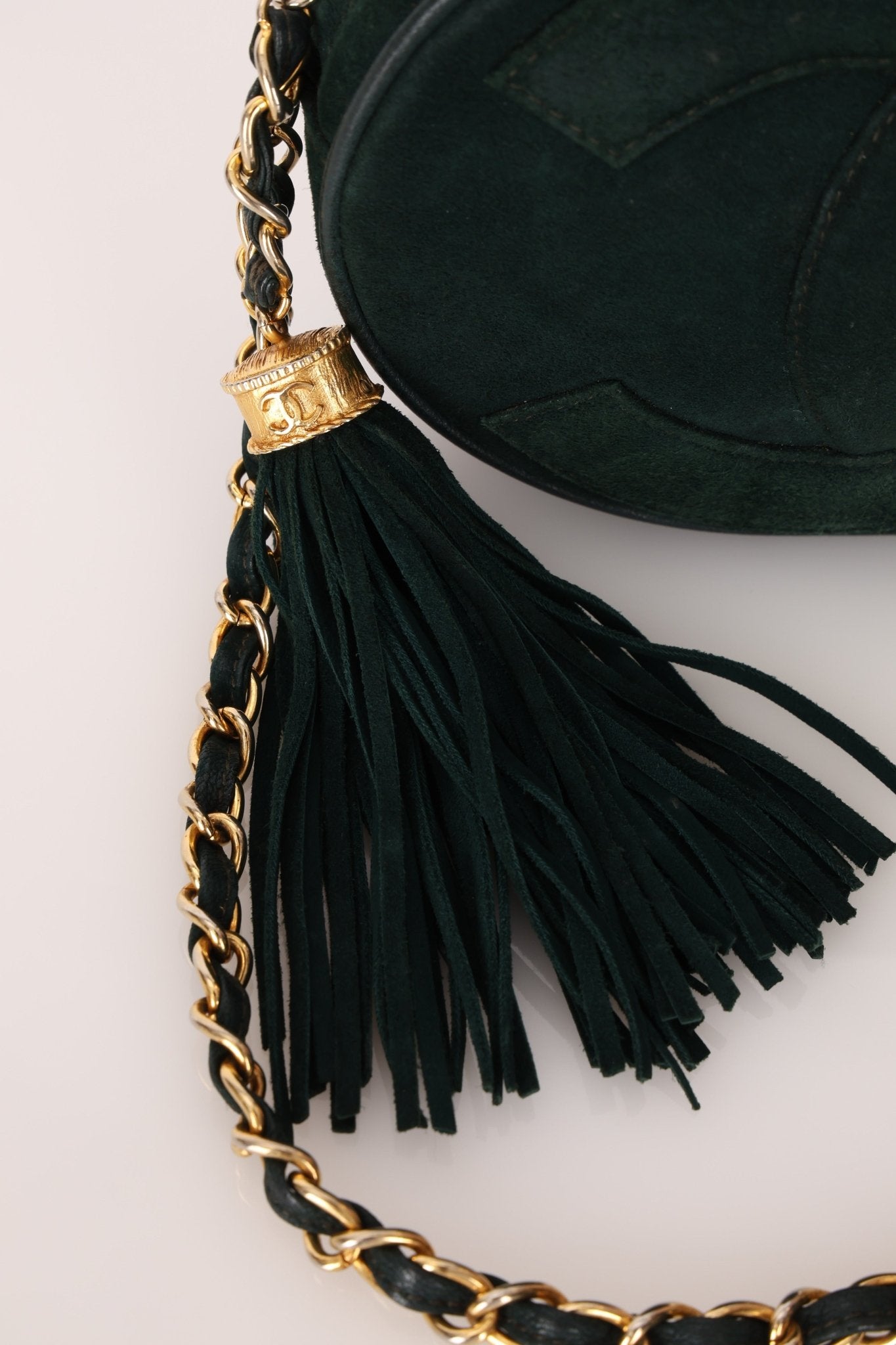 Chanel 1988 Green Suede Oval Tassel Camera Bag 24K GP - FashioNica