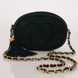 Chanel 1988 Green Suede Oval Tassel Camera Bag 24K GP - FashioNica