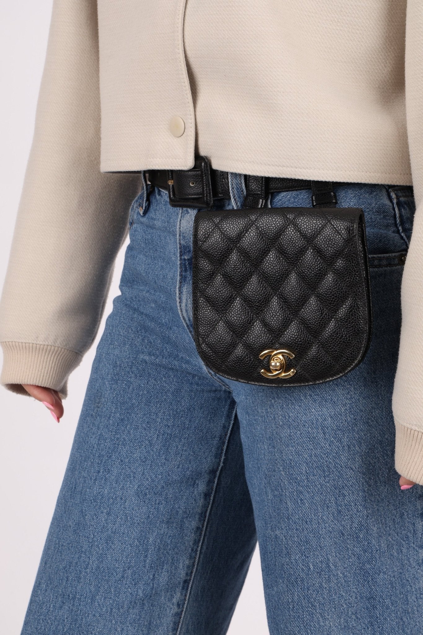 Chanel 1989 24K GP Caviar Turnlock Flap Waist Bag - FashioNica