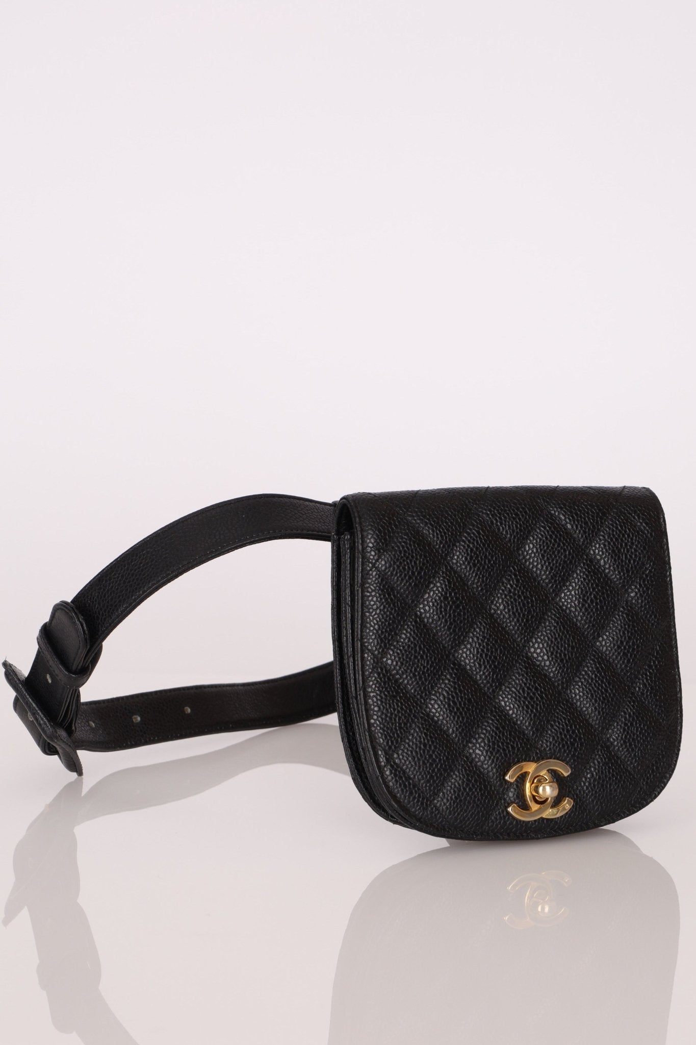 Chanel 1989 24K GP Caviar Turnlock Flap Waist Bag - FashioNica