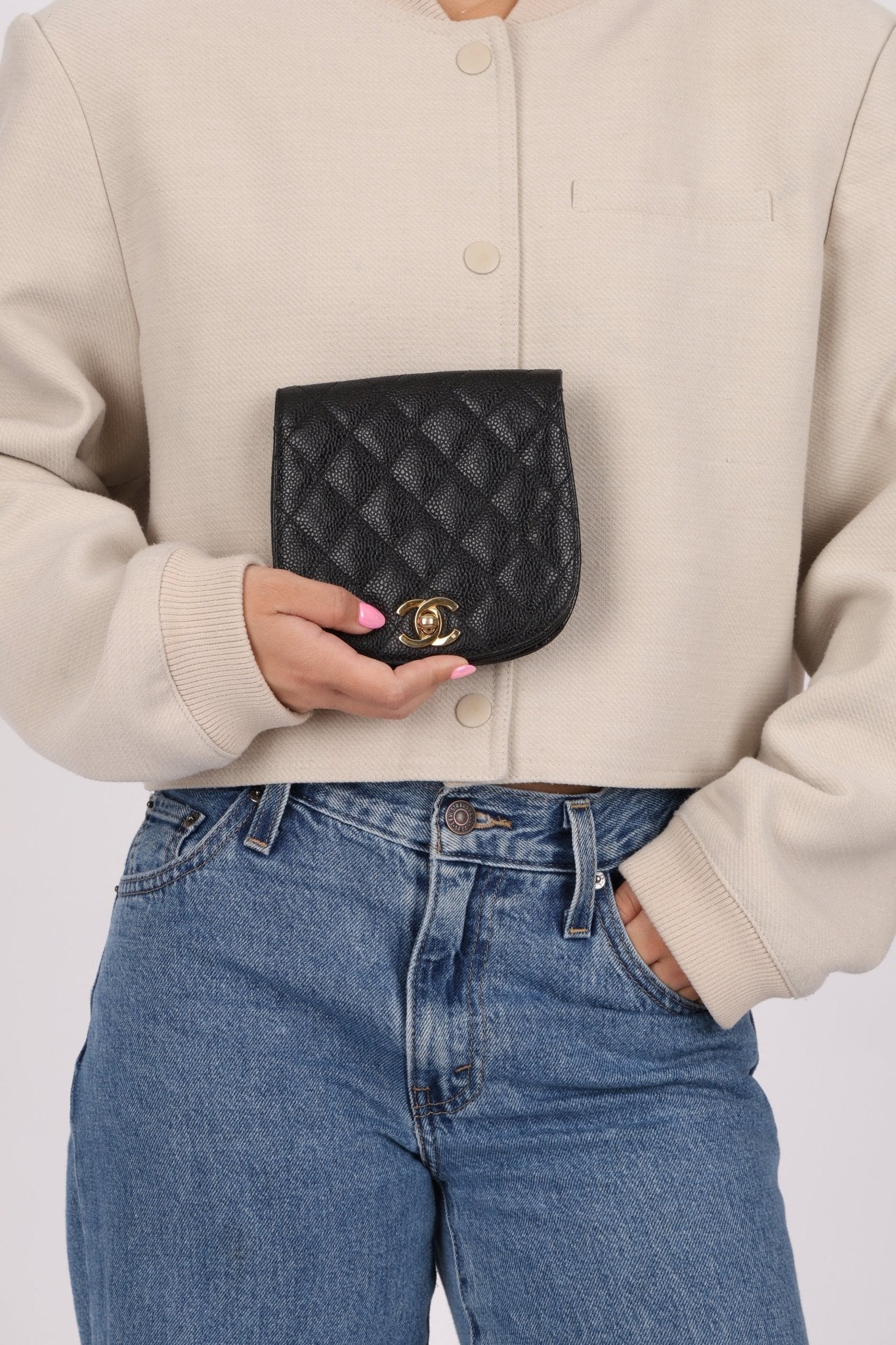 Chanel 1989 24K GP Caviar Turnlock Flap Waist Bag - FashioNica