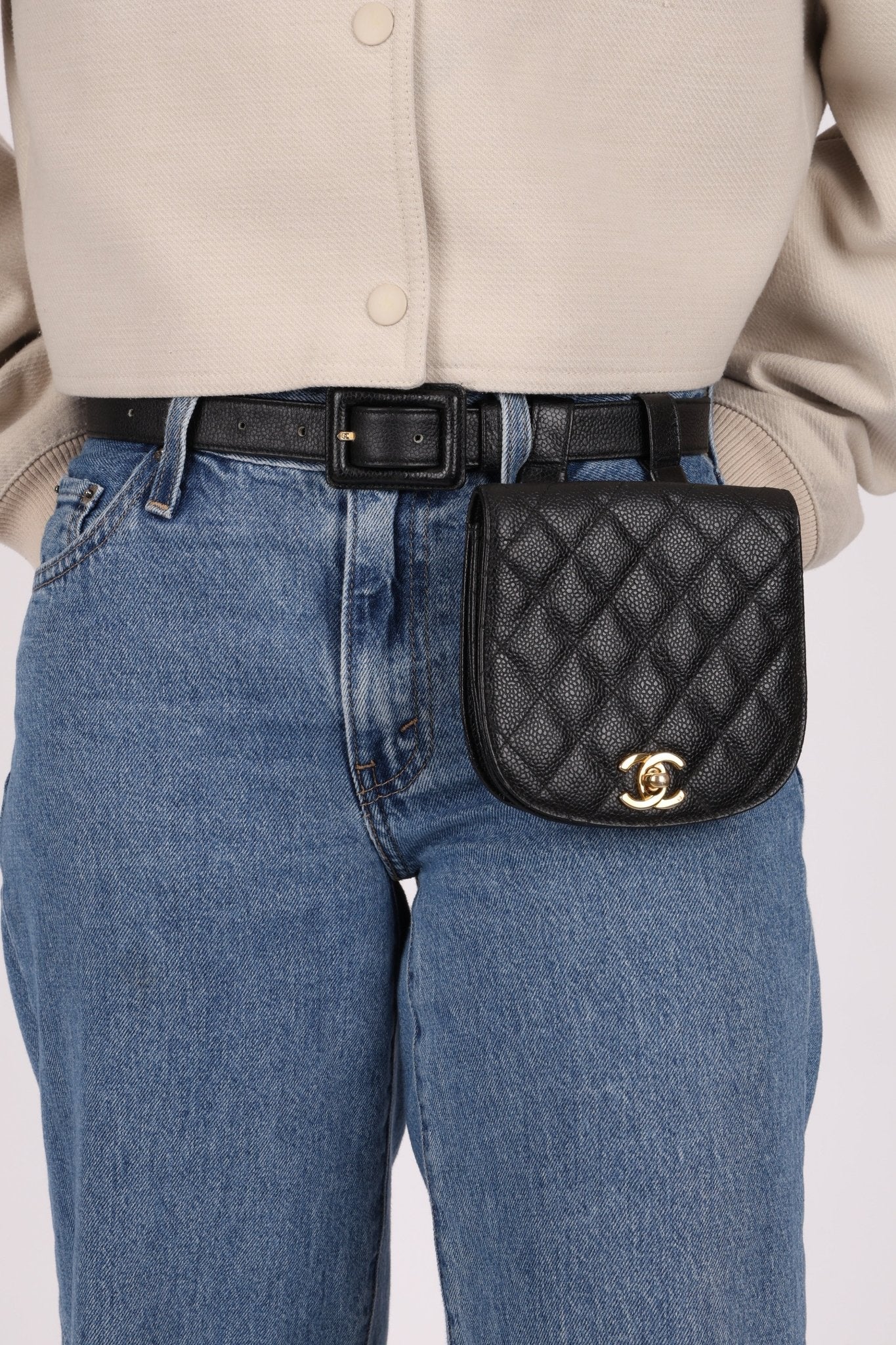 Chanel 1989 24K GP Caviar Turnlock Flap Waist Bag - FashioNica