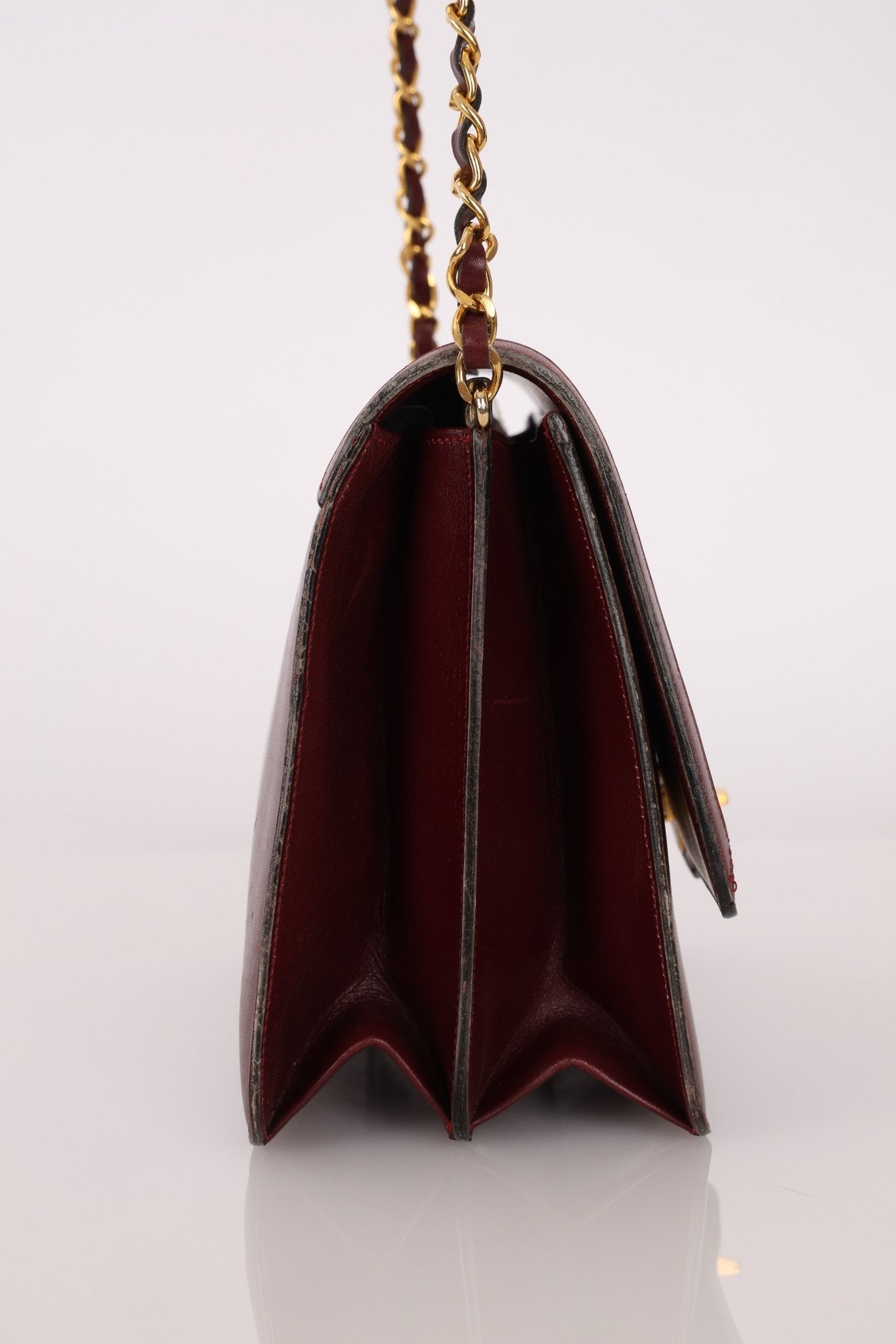 Chanel 1989 Bordeaux Boxcalf Coco Luxe Frame Single Flap - FashioNica