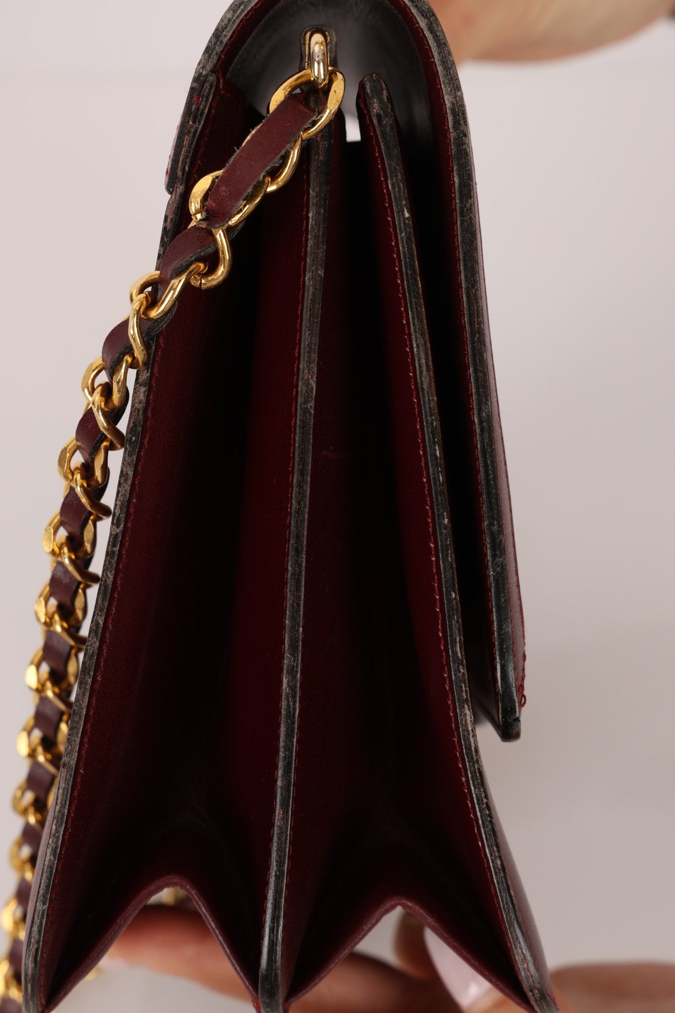 Chanel 1989 Bordeaux Boxcalf Coco Luxe Frame Single Flap - FashioNica