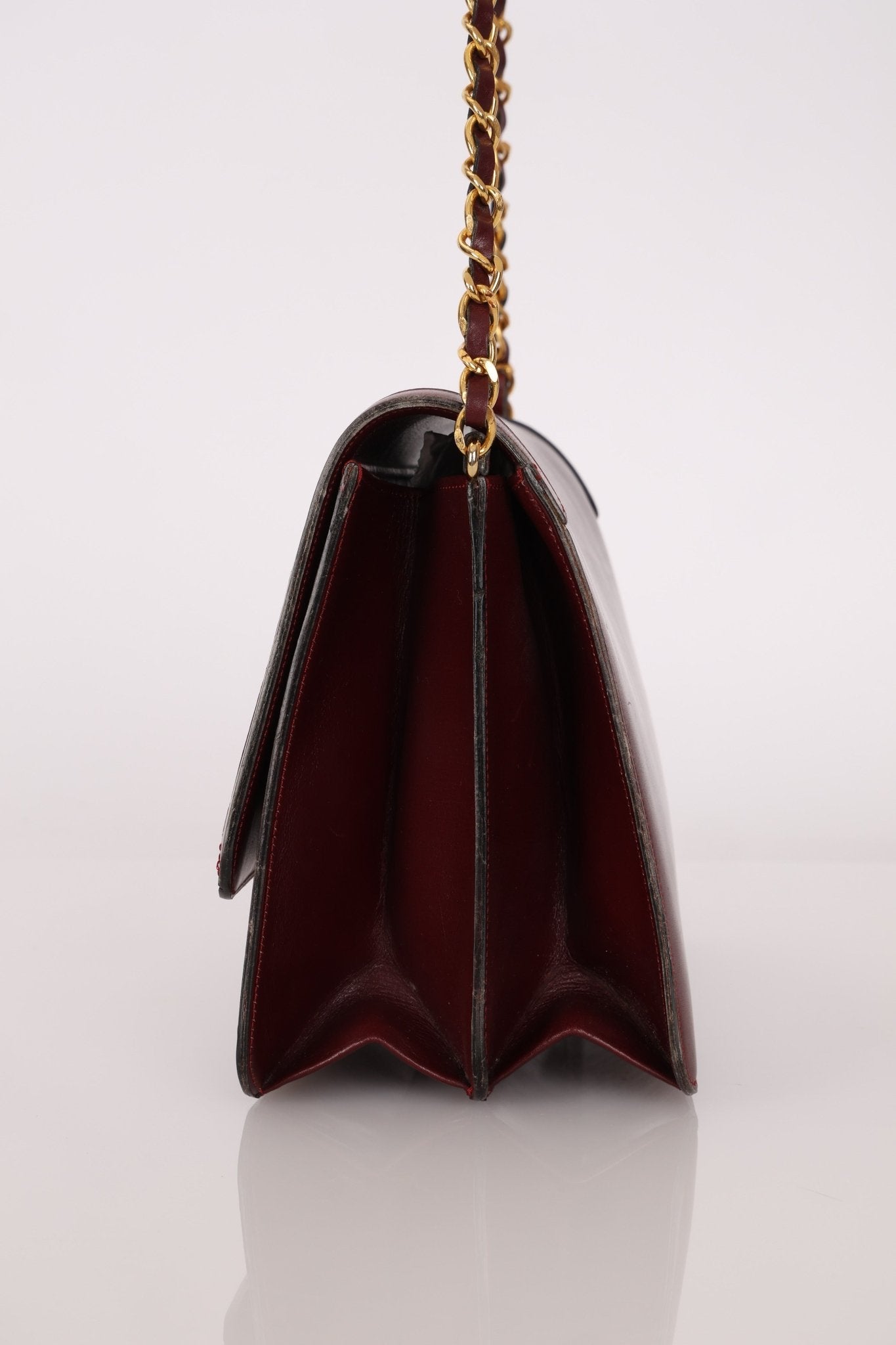 Chanel 1989 Bordeaux Boxcalf Coco Luxe Frame Single Flap - FashioNica