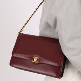 Chanel 1989 Bordeaux Boxcalf Coco Luxe Frame Single Flap - FashioNica