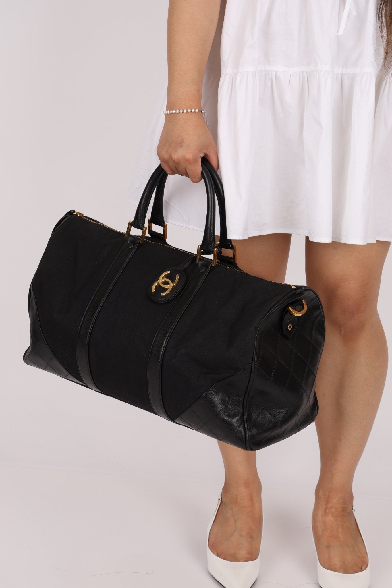 Chanel 1989 Canvas and Leather Weekender 24K GP - FashioNica