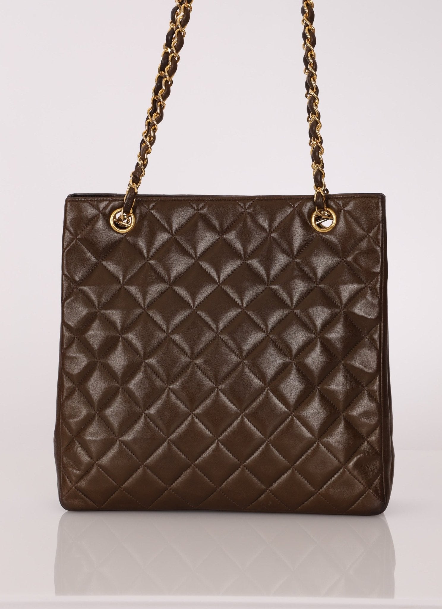 Chanel 1989 Chocolate Lambskin Chain Tote - FashioNica