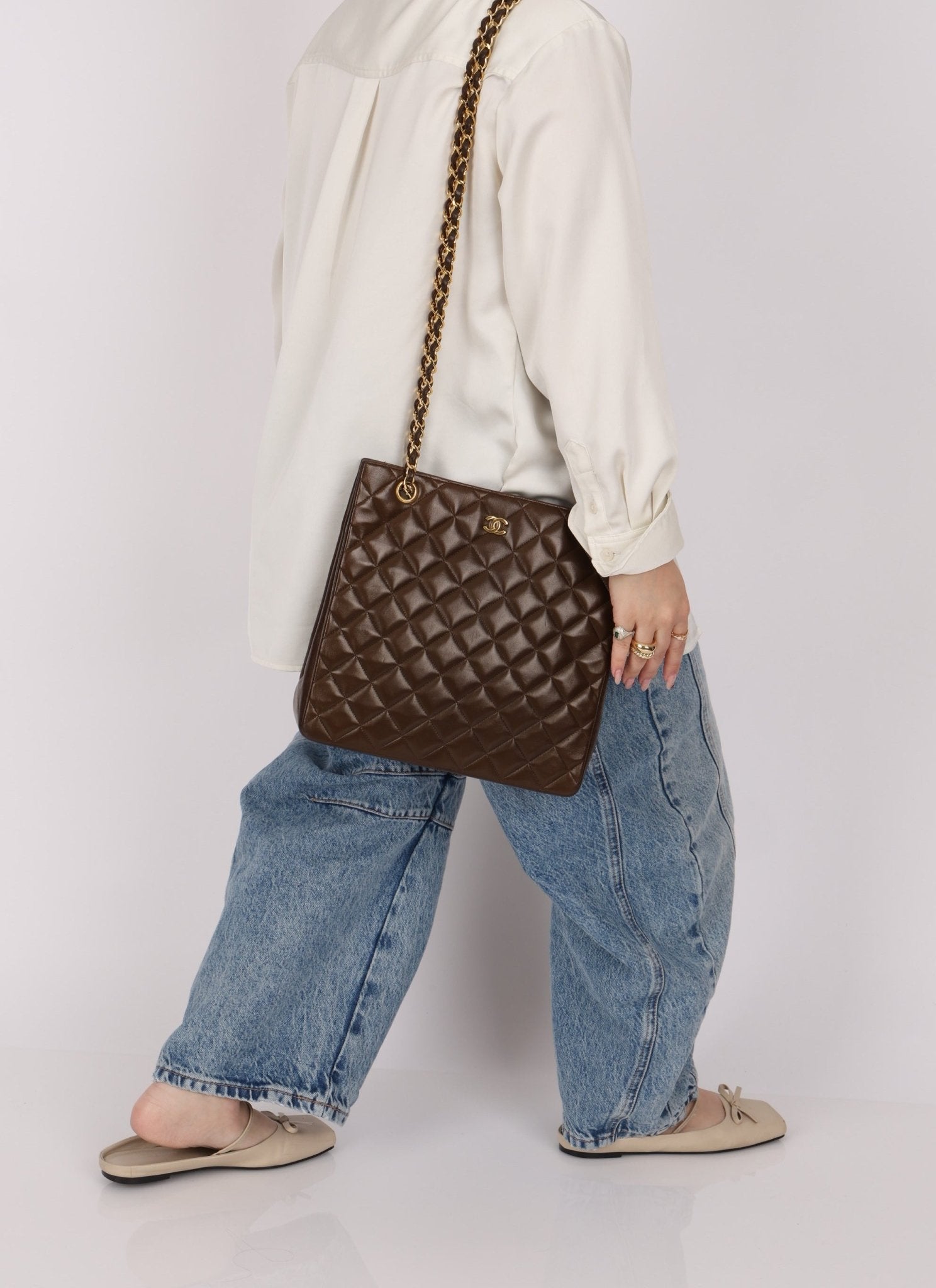 Chanel 1989 Chocolate Lambskin Chain Tote - FashioNica