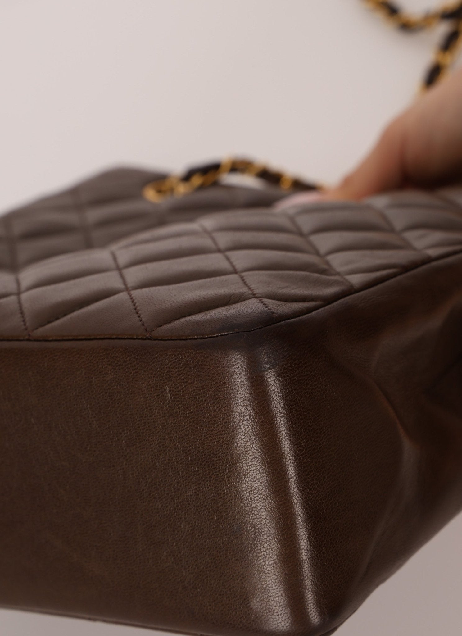 Chanel 1989 Chocolate Lambskin Chain Tote - FashioNica