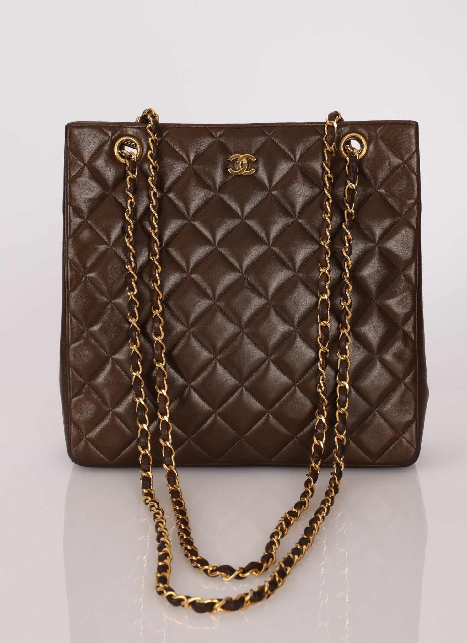 Chanel 1989 Chocolate Lambskin Chain Tote - FashioNica