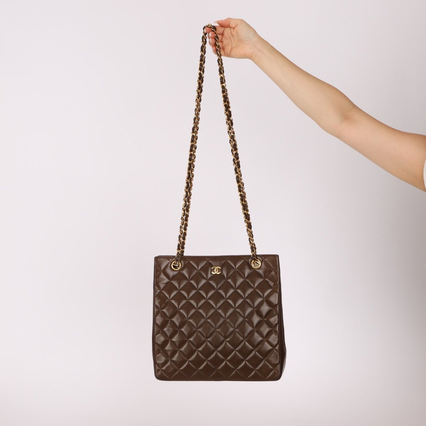 Chanel 1989 Chocolate Lambskin Chain Tote - FashioNica