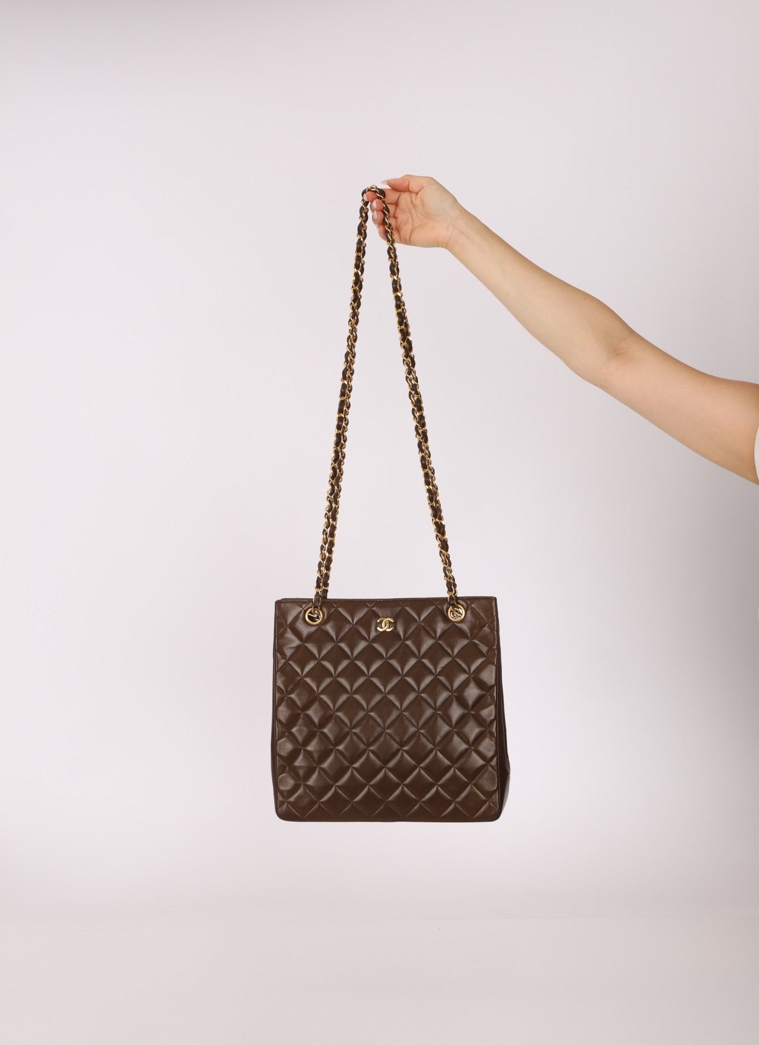 Chanel 1989 Chocolate Lambskin Chain Tote - FashioNica