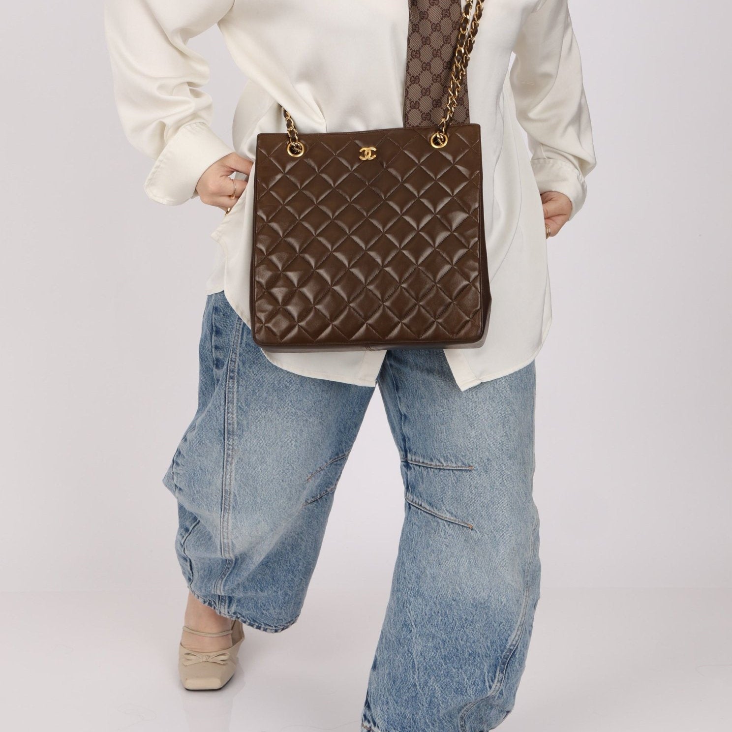 Chanel 1989 Chocolate Lambskin Chain Tote - FashioNica