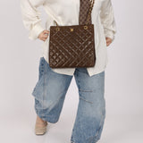 Chanel 1989 Chocolate Lambskin Chain Tote - FashioNica