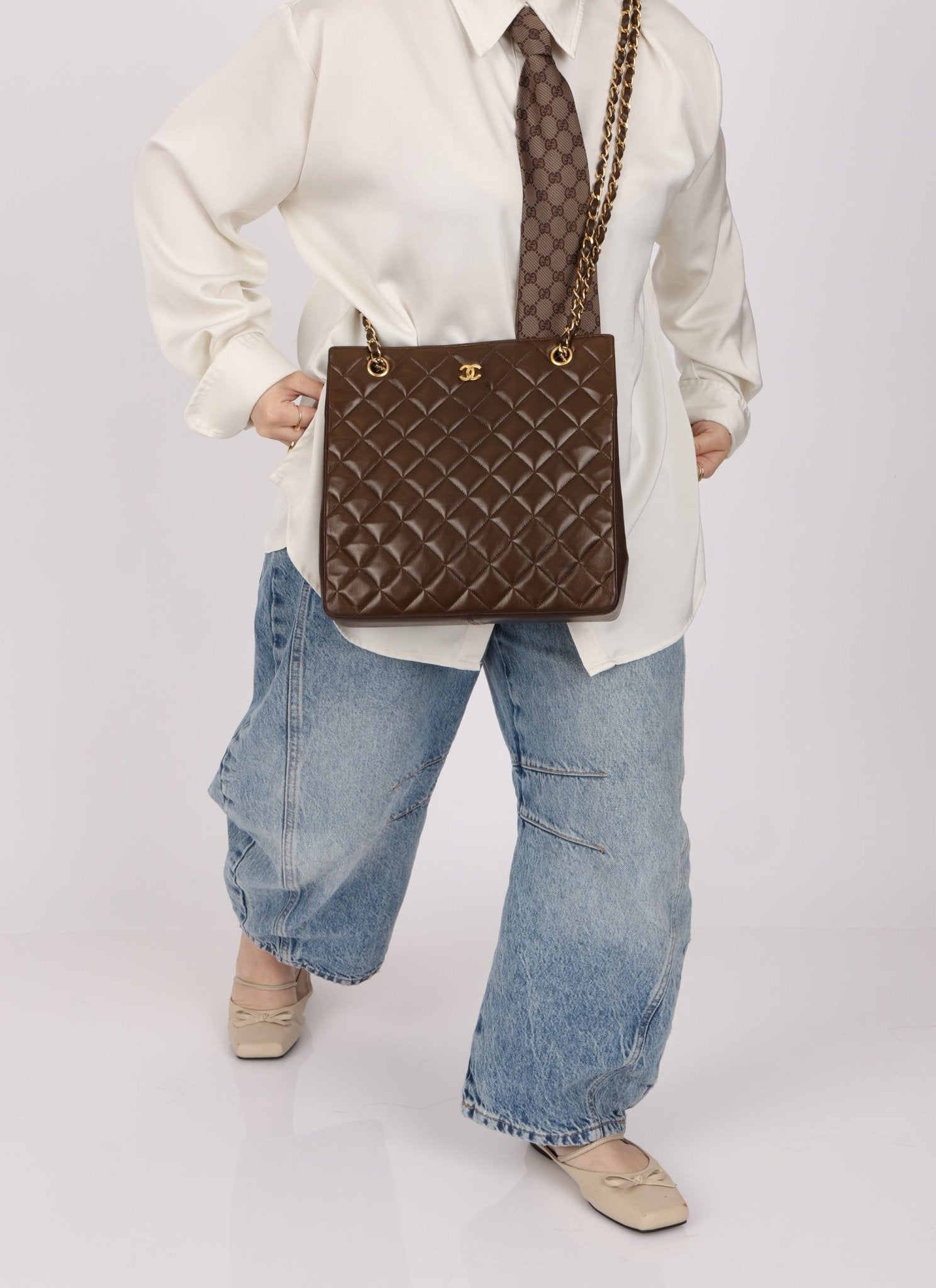 Chanel 1989 Chocolate Lambskin Chain Tote - FashioNica