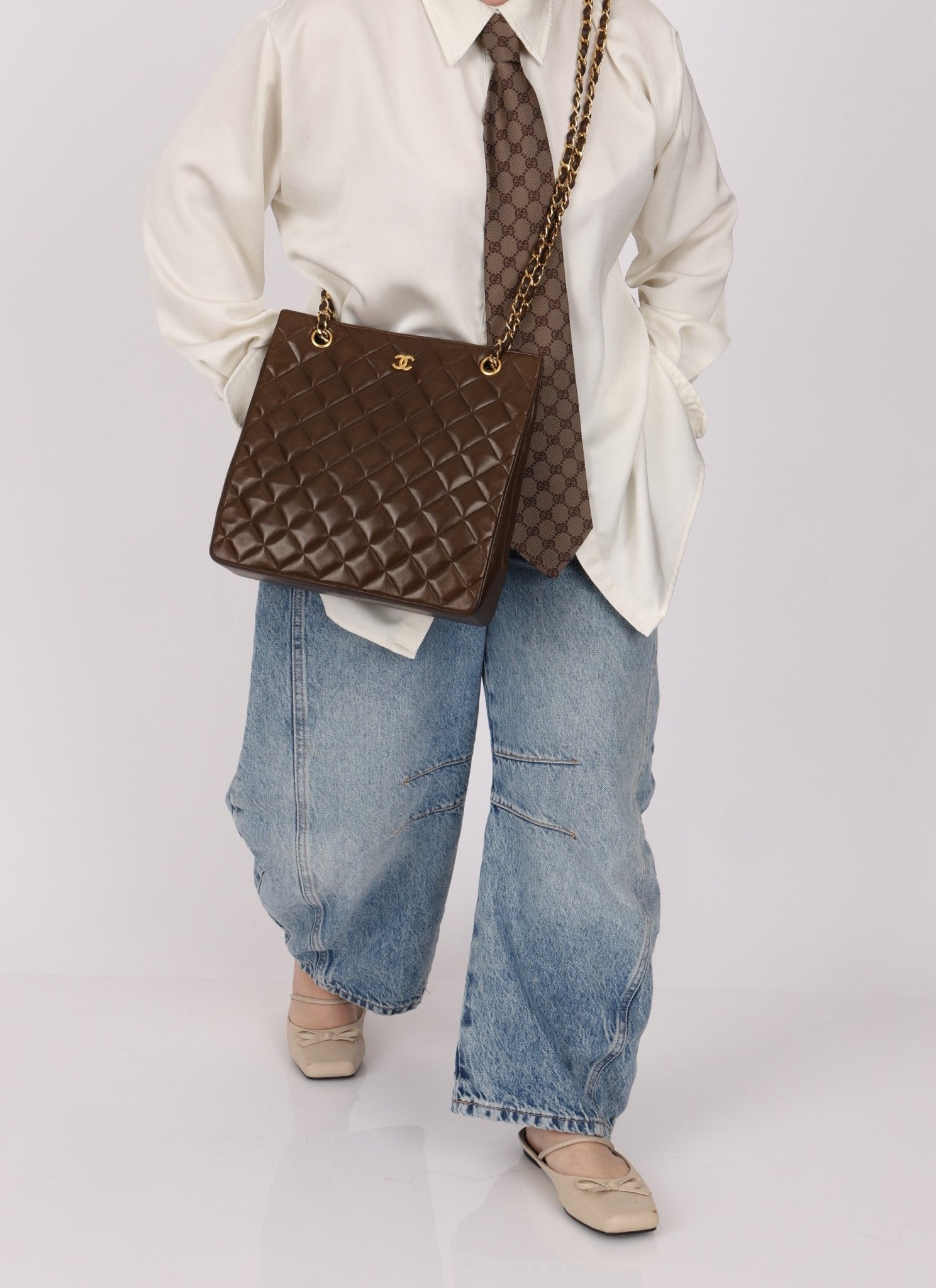 Chanel 1989 Chocolate Lambskin Chain Tote - FashioNica