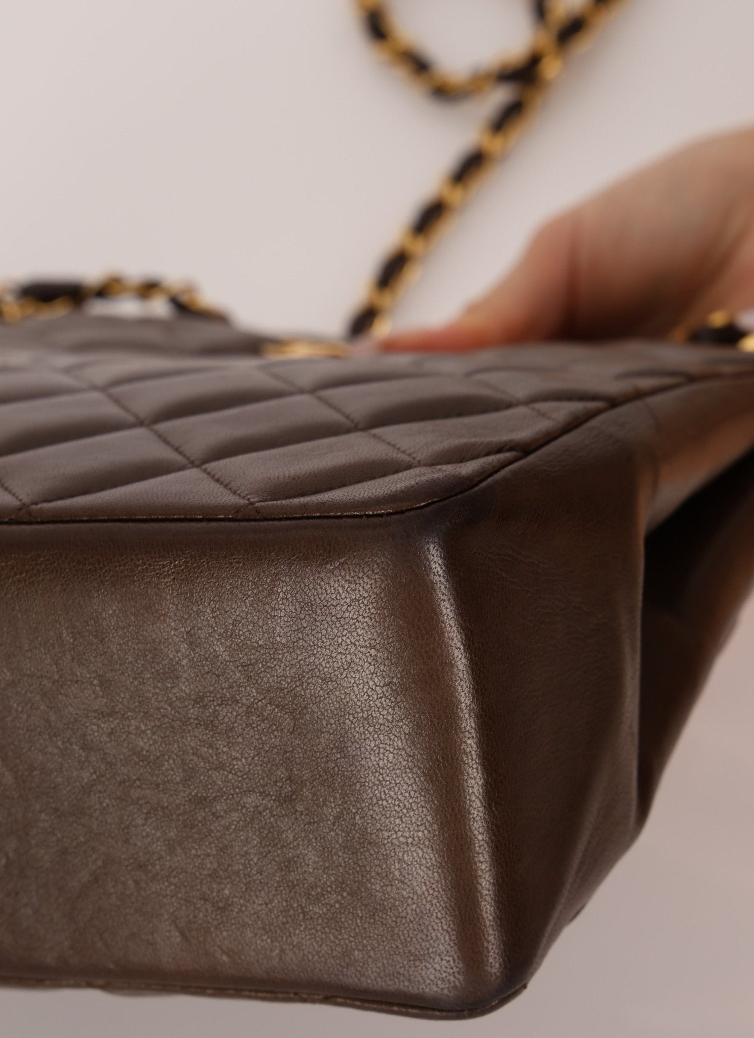 Chanel 1989 Chocolate Lambskin Chain Tote - FashioNica