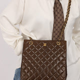 Chanel 1989 Chocolate Lambskin Chain Tote - FashioNica