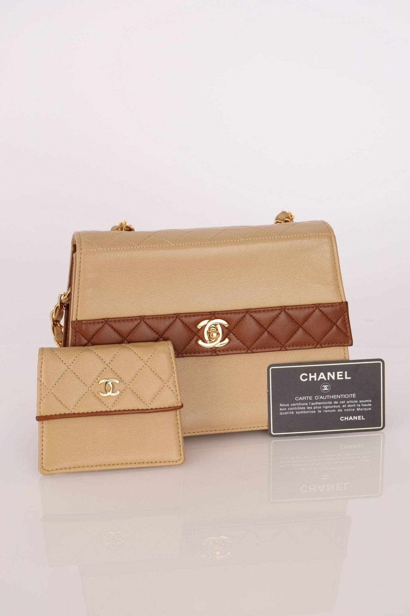Chanel 1989 Lambskin Two - Tone Trapezoid Single Flap w/ Cardholder - FashioNica