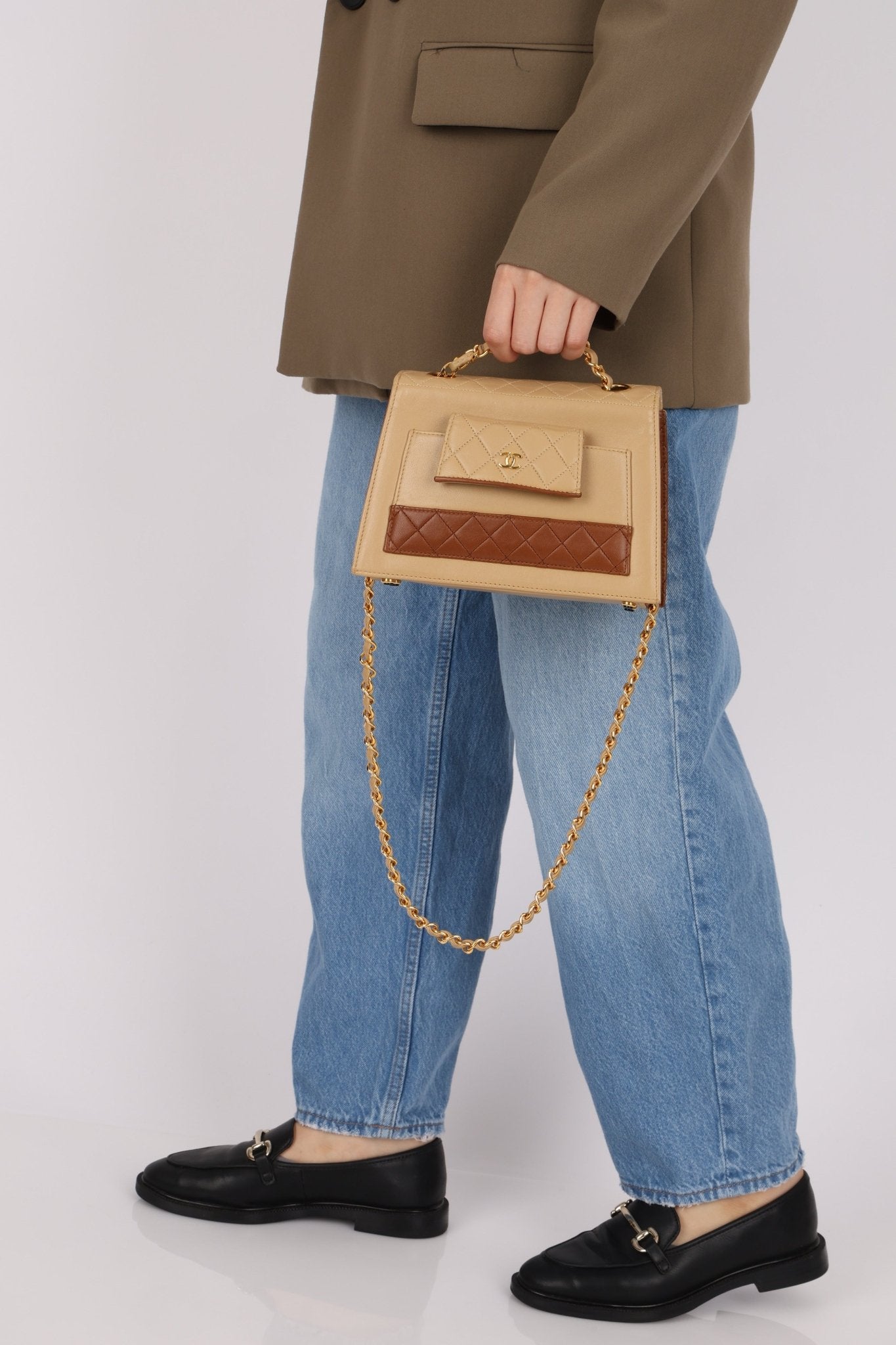 Chanel 1989 Lambskin Two - Tone Trapezoid Single Flap w/ Cardholder - FashioNica