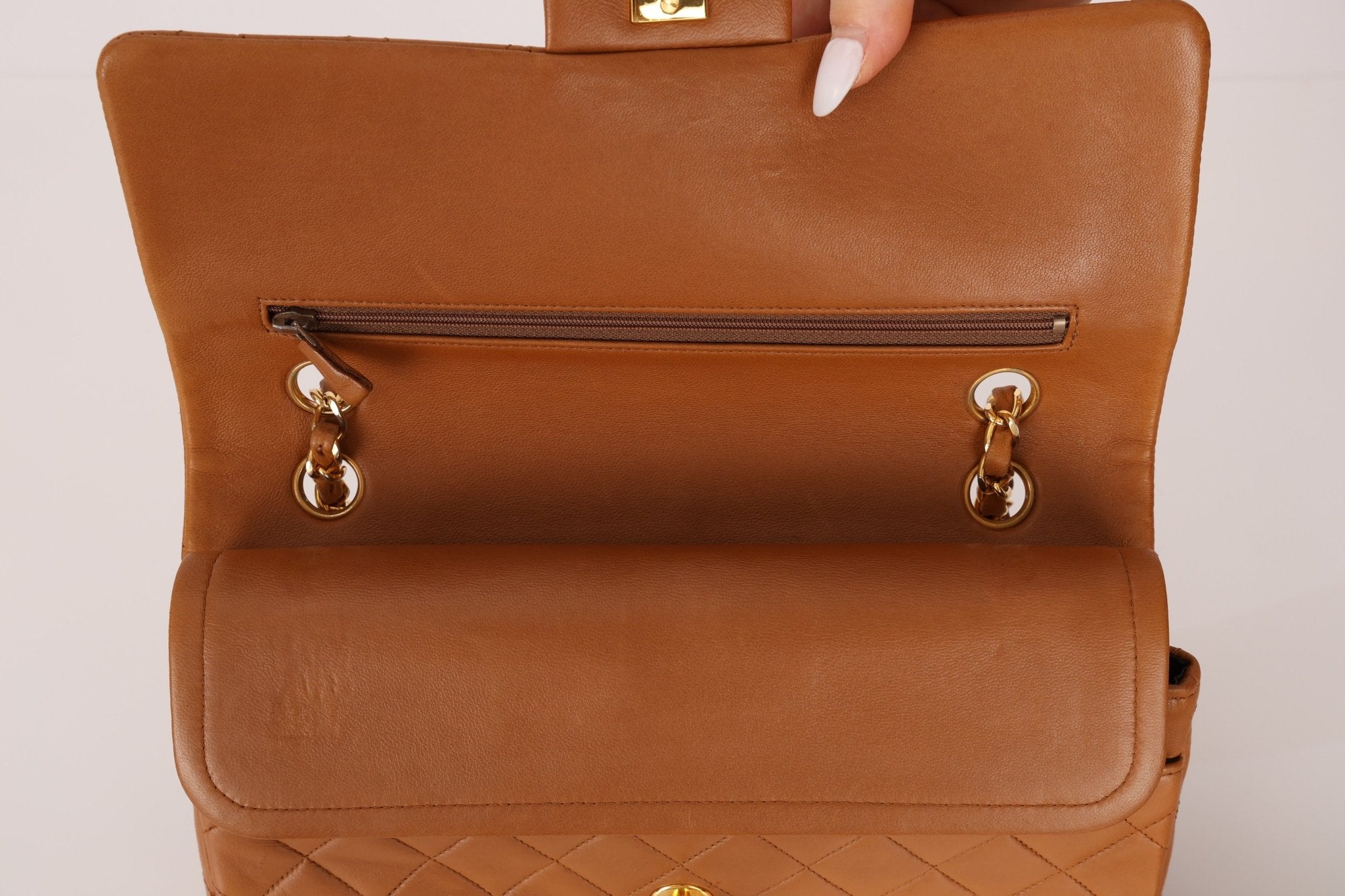 Chanel 1989 Light Carmel Lambskin Medium Classic Double Flap 24k GP - FashioNica
