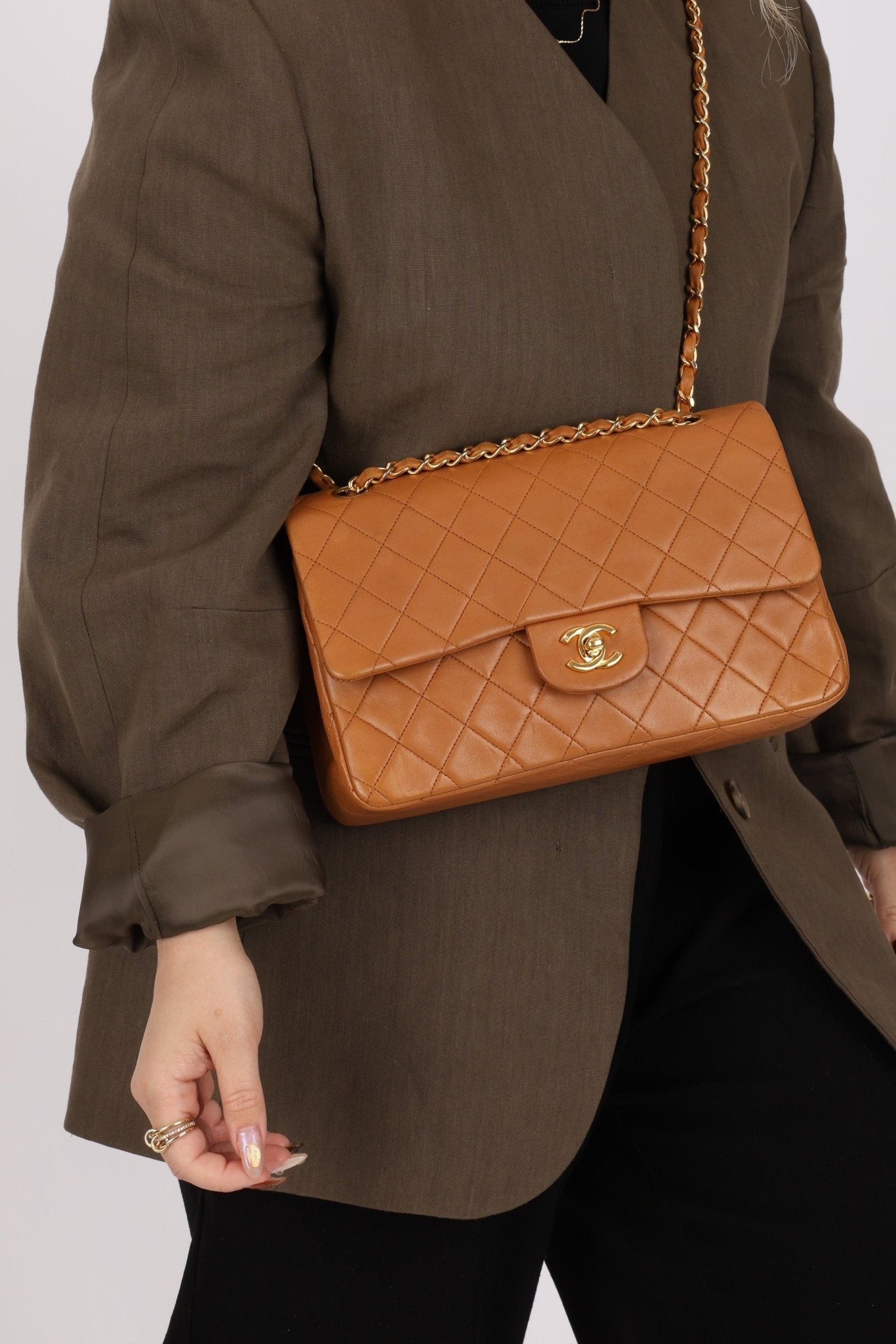 Chanel 1989 Light Carmel Lambskin Medium Classic Double Flap 24k GP - FashioNica