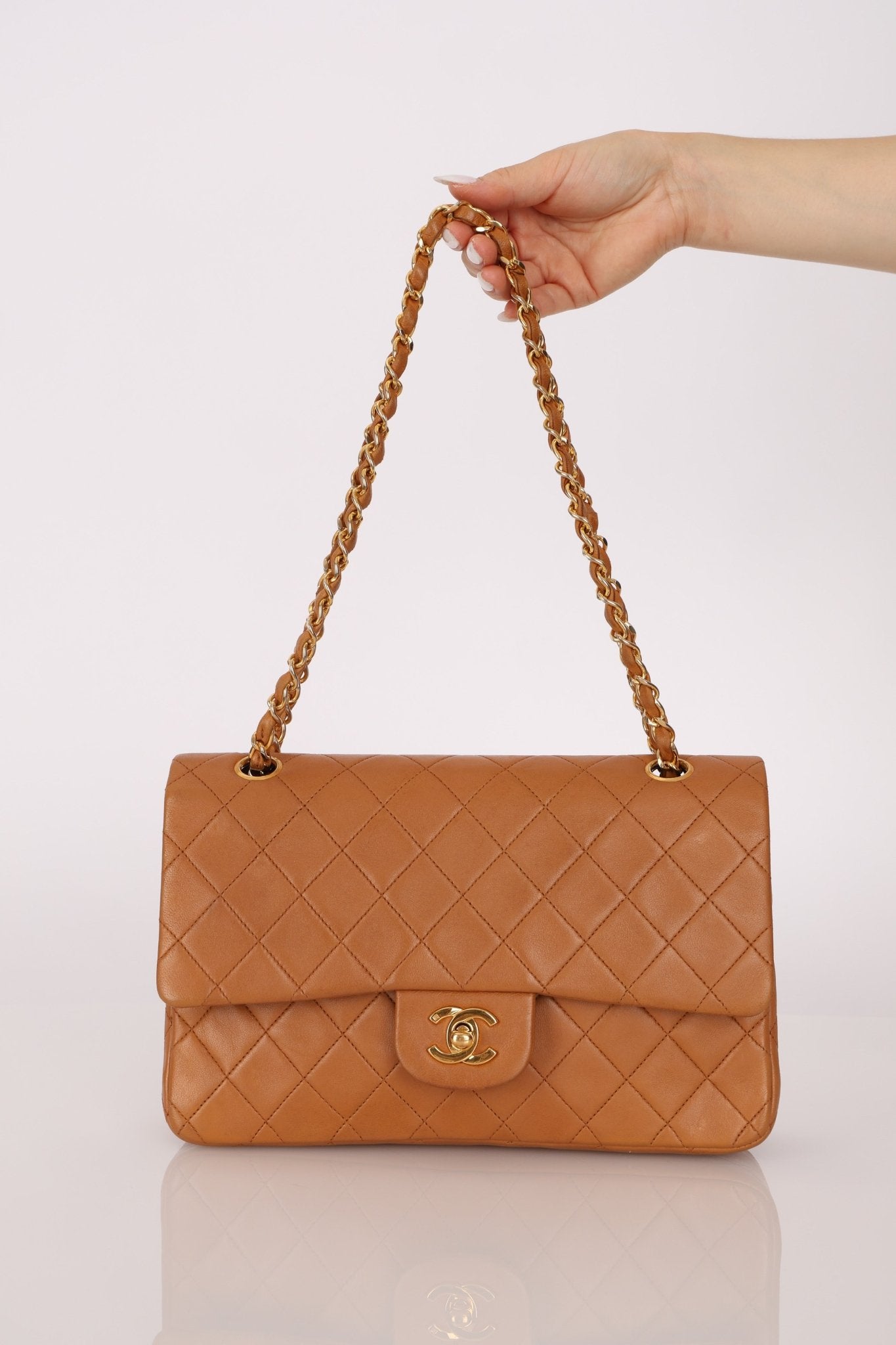Chanel 1989 Light Carmel Lambskin Medium Classic Double Flap 24k GP - FashioNica