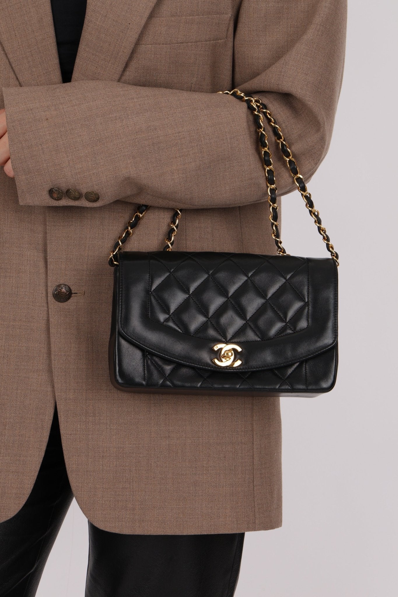 Chanel 1990 Lambskin Small Diana Bag 24K GP - FashioNica