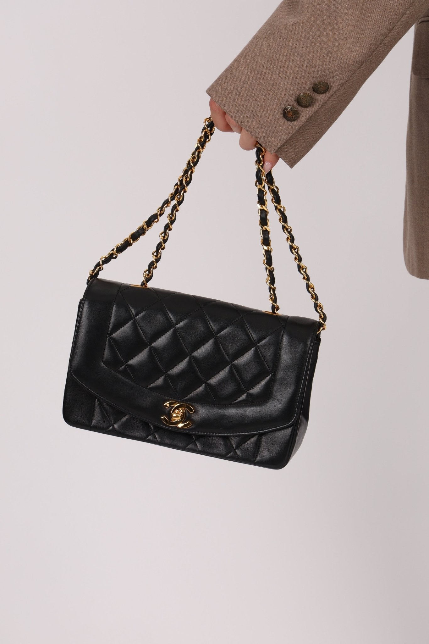 Chanel 1990 Lambskin Small Diana Bag 24K GP - FashioNica