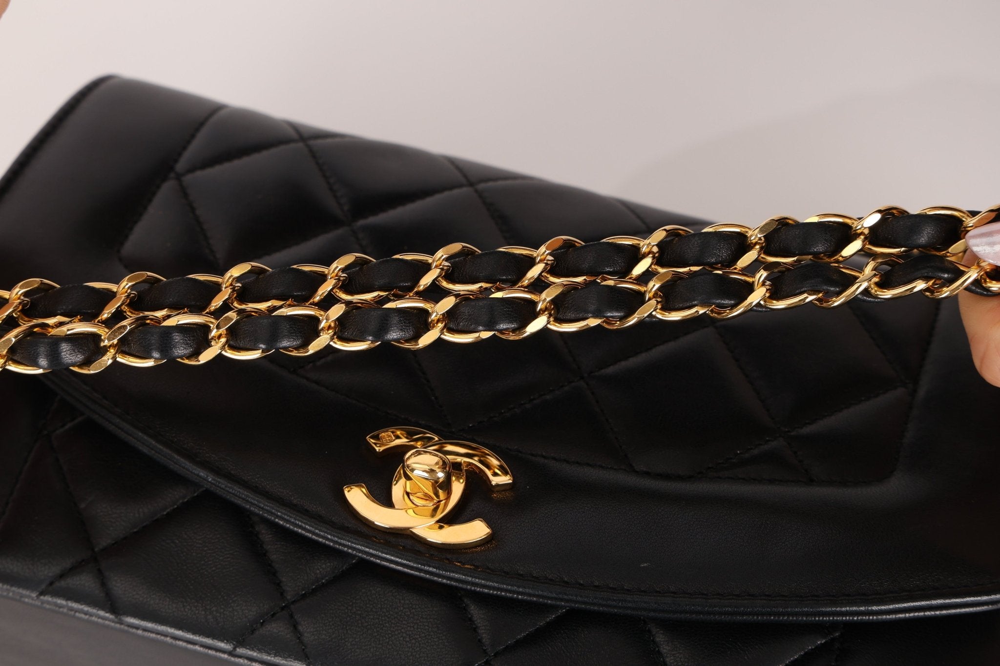 Chanel 1990 Lambskin Small Diana Bag 24K GP - FashioNica