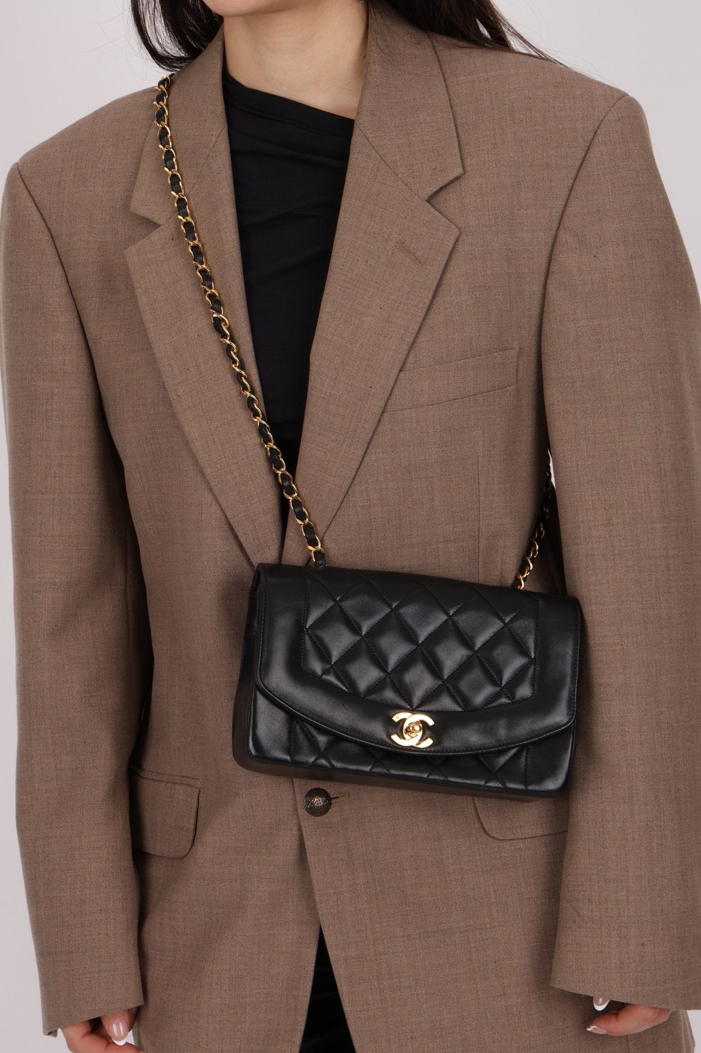 Chanel 1990 Lambskin Small Diana Bag 24K GP - FashioNica