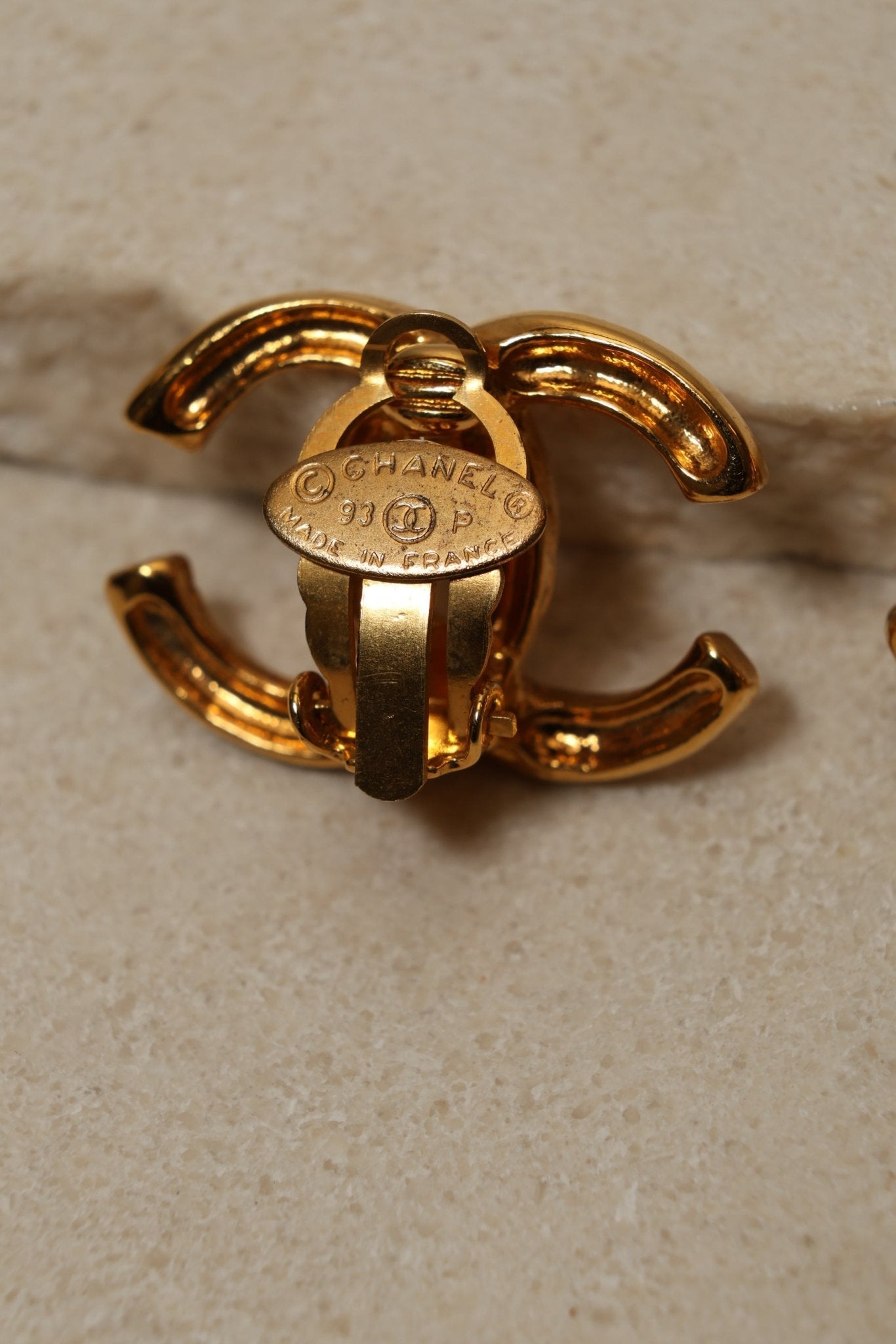 Chanel 1990 Ridged CC Clip - On Earrings 24K GP - FashioNica
