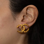 Chanel 1990 Ridged CC Clip - On Earrings 24K GP - FashioNica