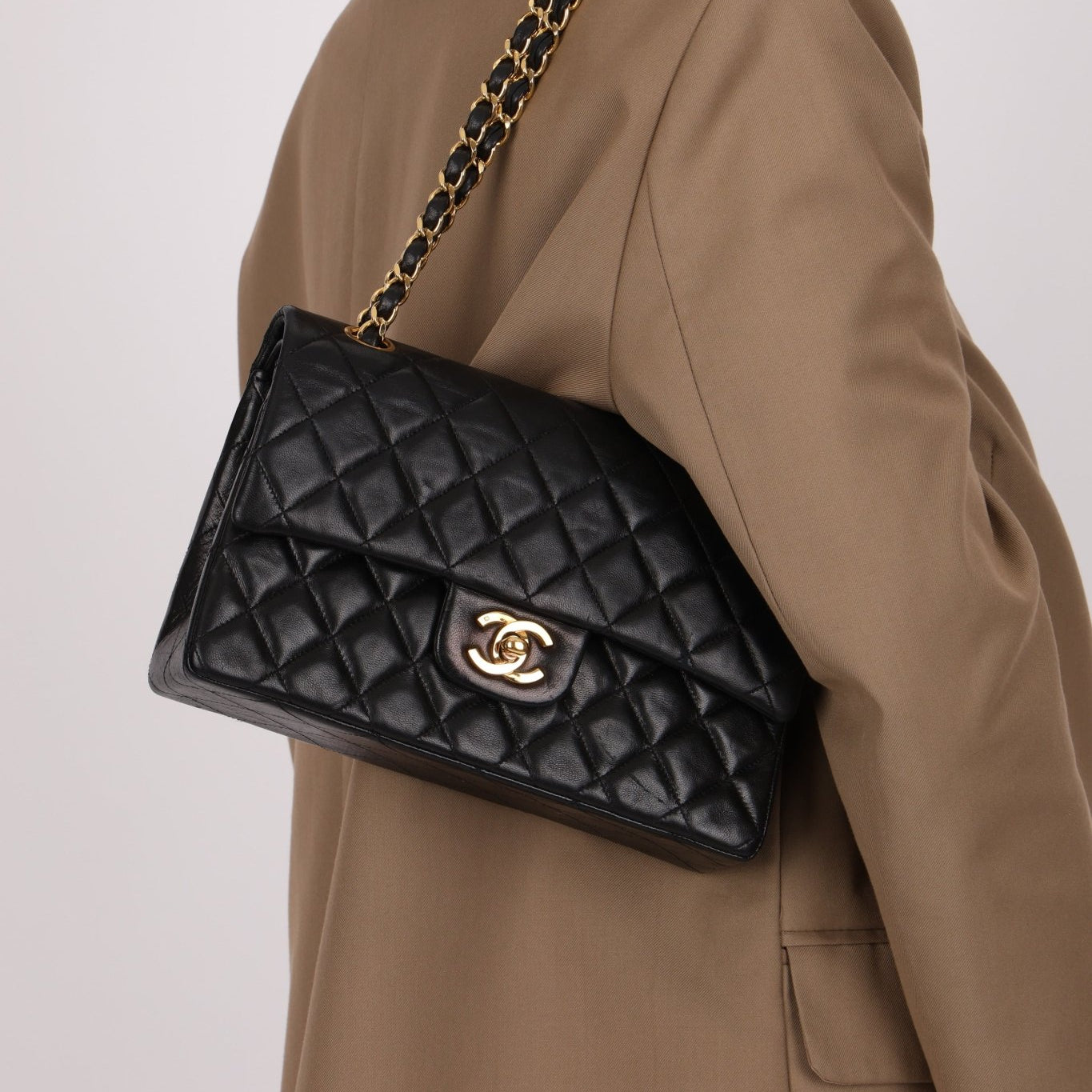 Chanel 1990s Lambskin Small Classic Double Flap 24K GP - FashioNica