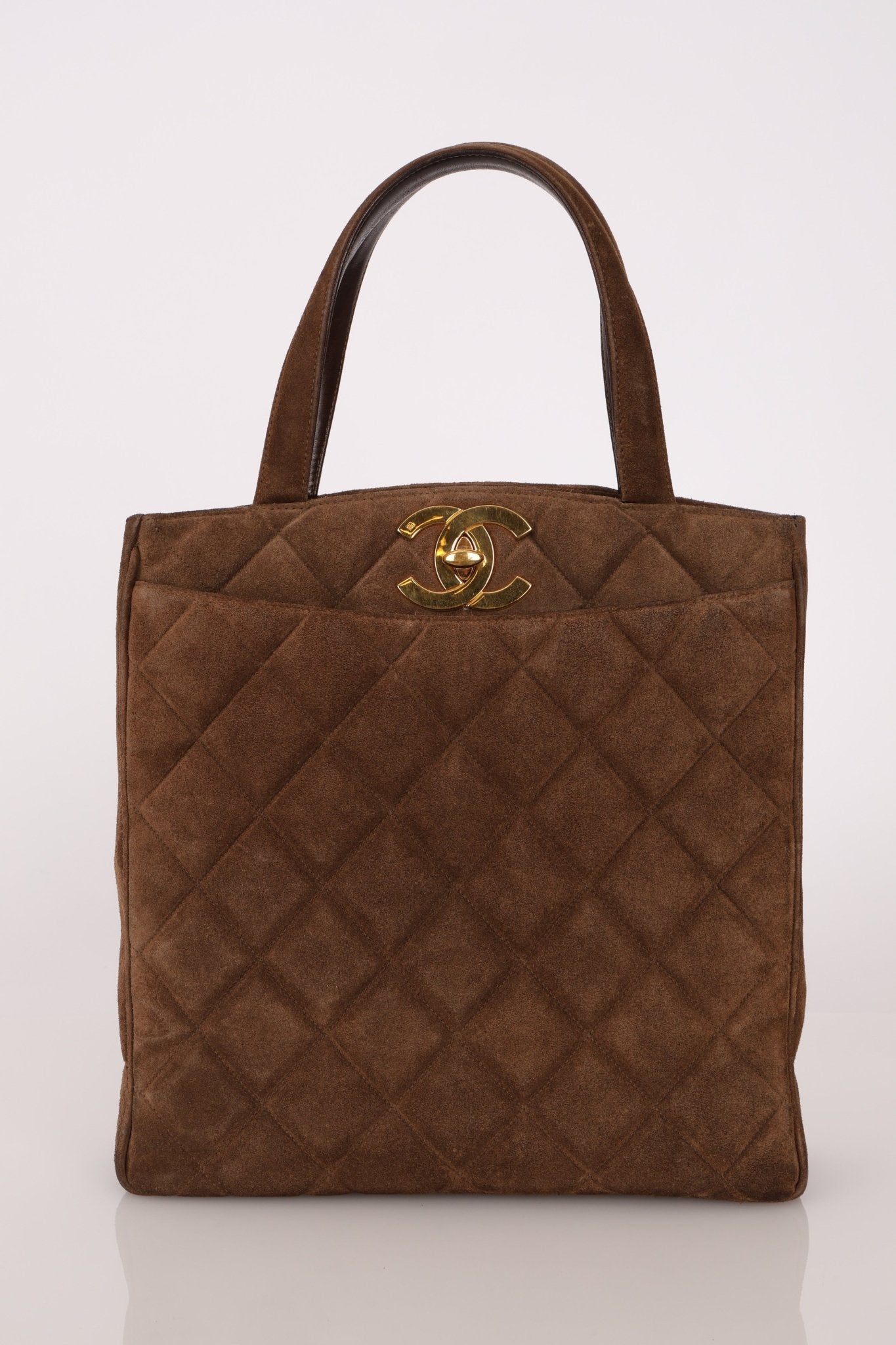 Chanel 1990s Suede Vertical Turnlock Tote 24K GP - FashioNica