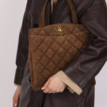 Chanel 1990s Suede Vertical Turnlock Tote 24K GP - FashioNica