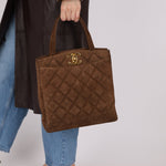 Chanel 1990s Suede Vertical Turnlock Tote 24K GP - FashioNica