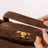 Chanel 1990s Suede Vertical Turnlock Tote 24K GP - FashioNica