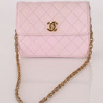 Chanel 1991 Baby Pink Lambskin Mini Square Flap 24K GP - FashioNica