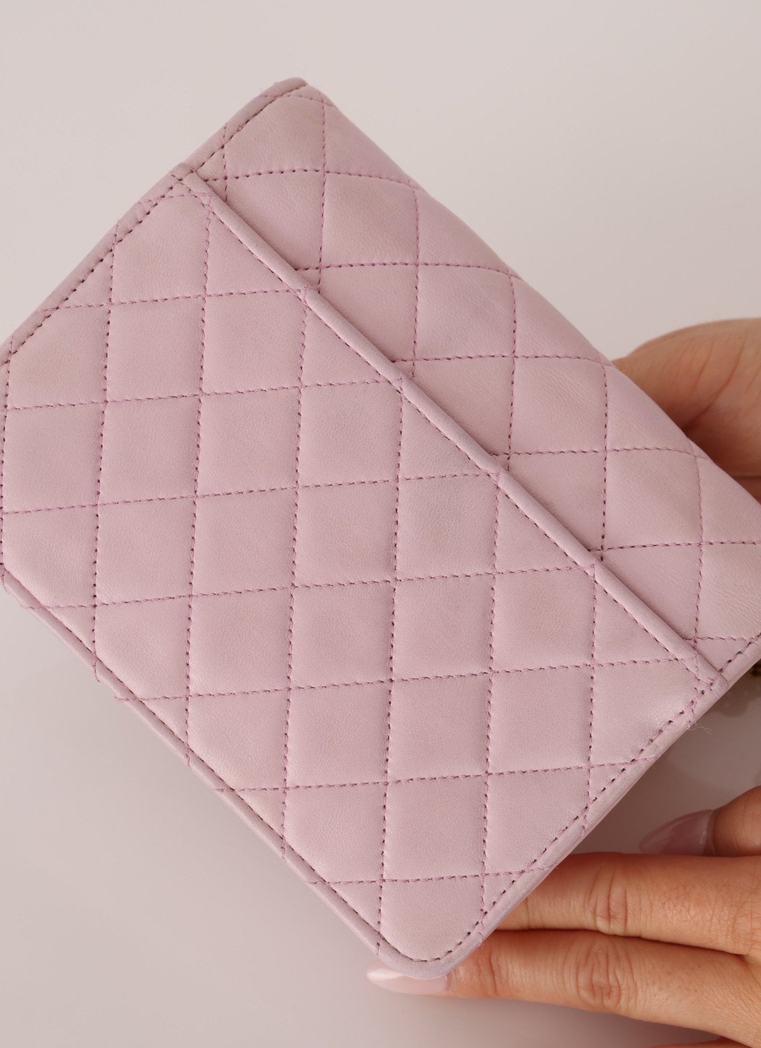 Chanel 1991 Baby Pink Lambskin Mini Square Flap 24K GP - FashioNica