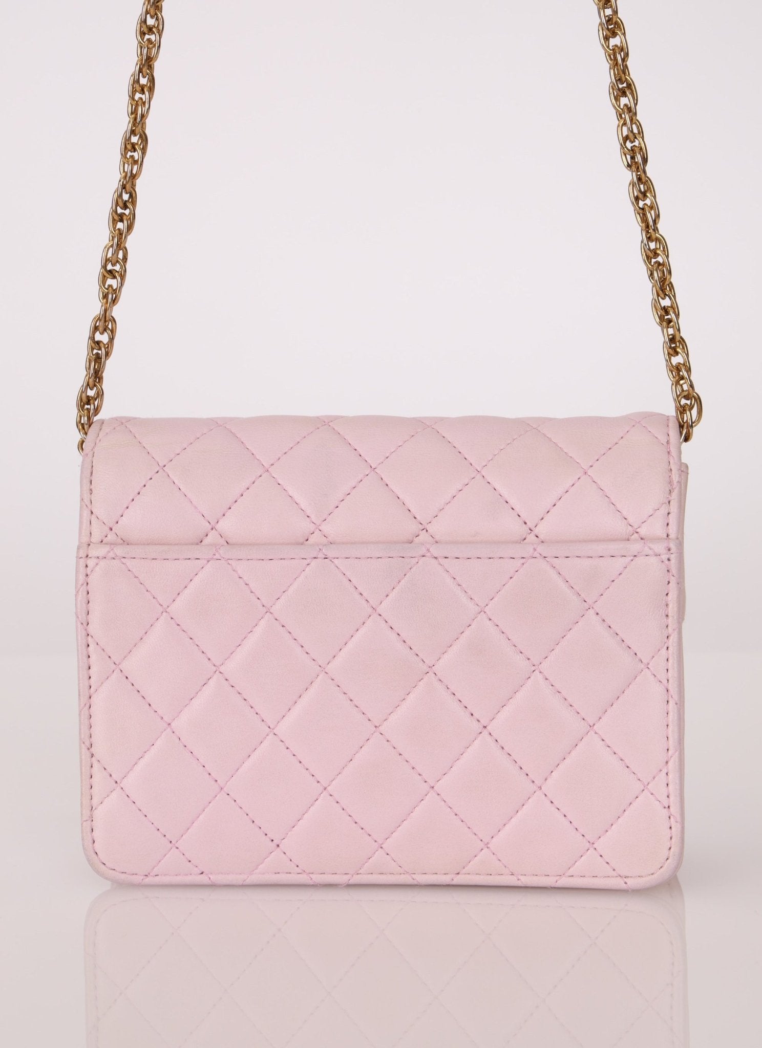Chanel 1991 Baby Pink Lambskin Mini Square Flap 24K GP - FashioNica