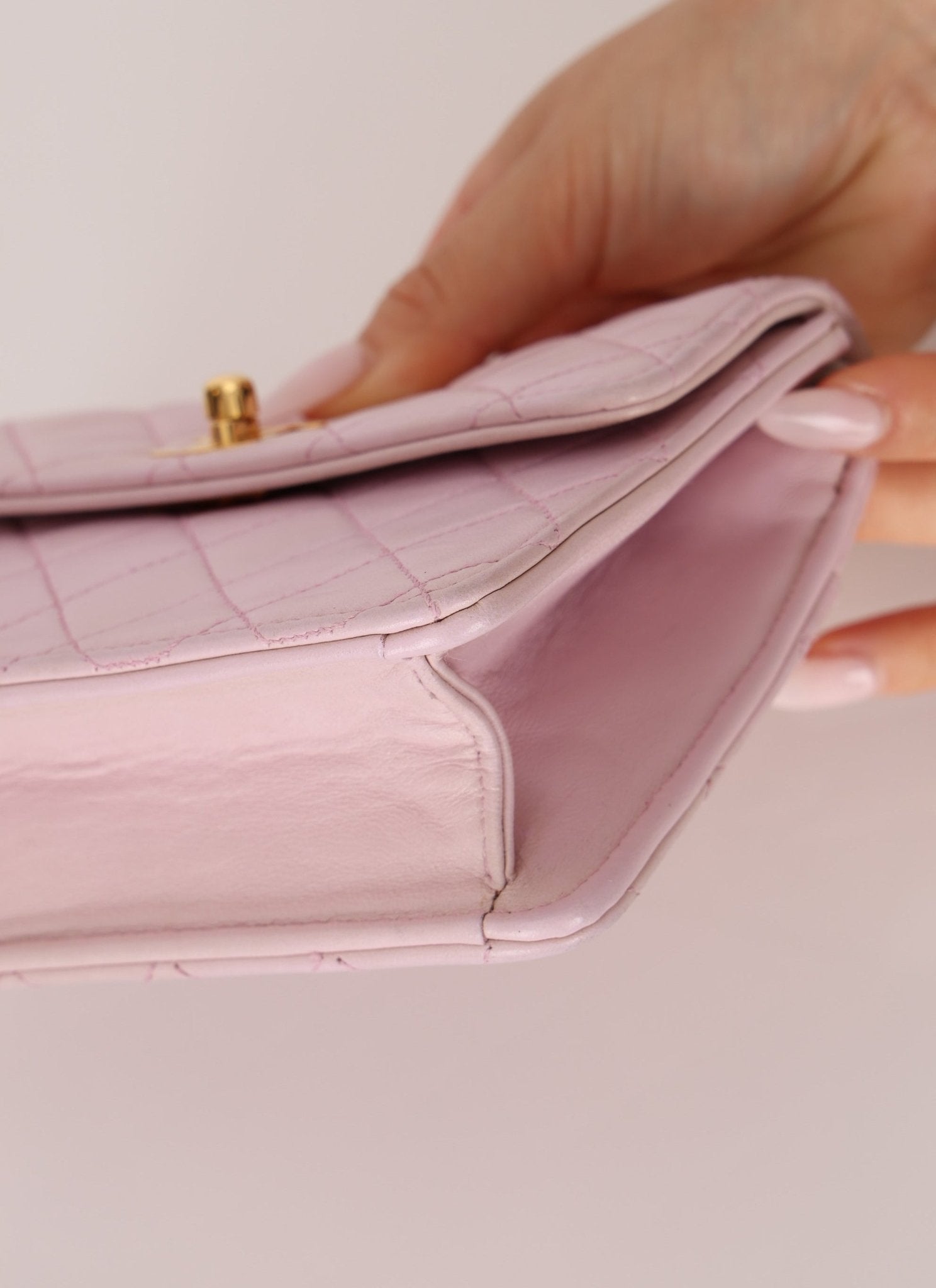Chanel 1991 Baby Pink Lambskin Mini Square Flap 24K GP - FashioNica