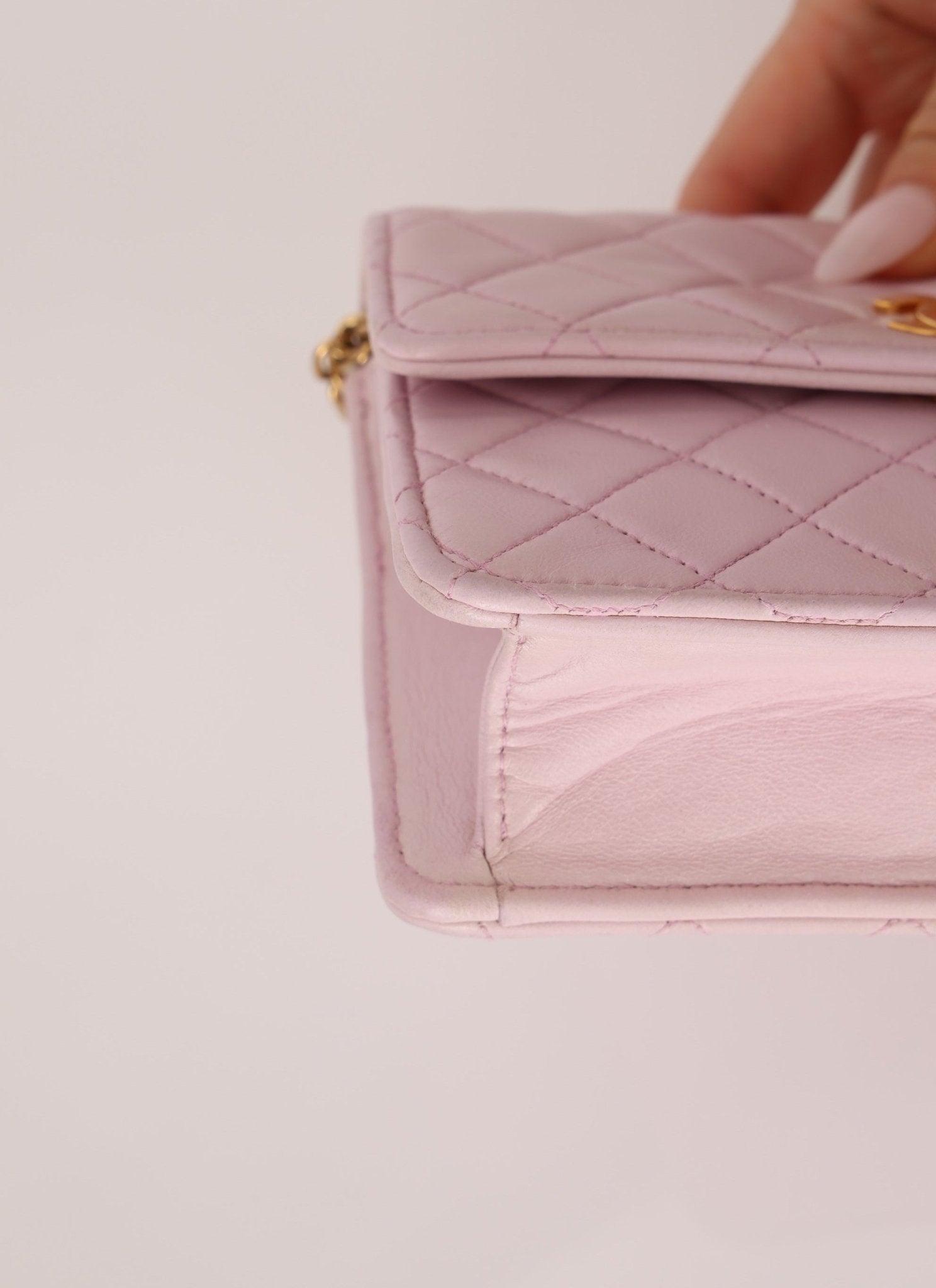 Chanel 1991 Baby Pink Lambskin Mini Square Flap 24K GP - FashioNica