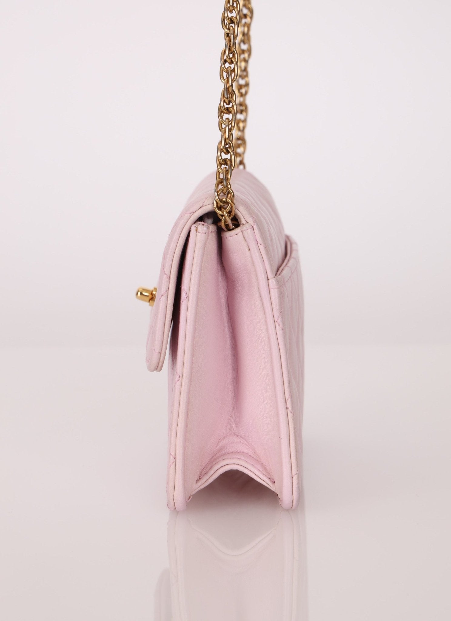 Chanel 1991 Baby Pink Lambskin Mini Square Flap 24K GP - FashioNica